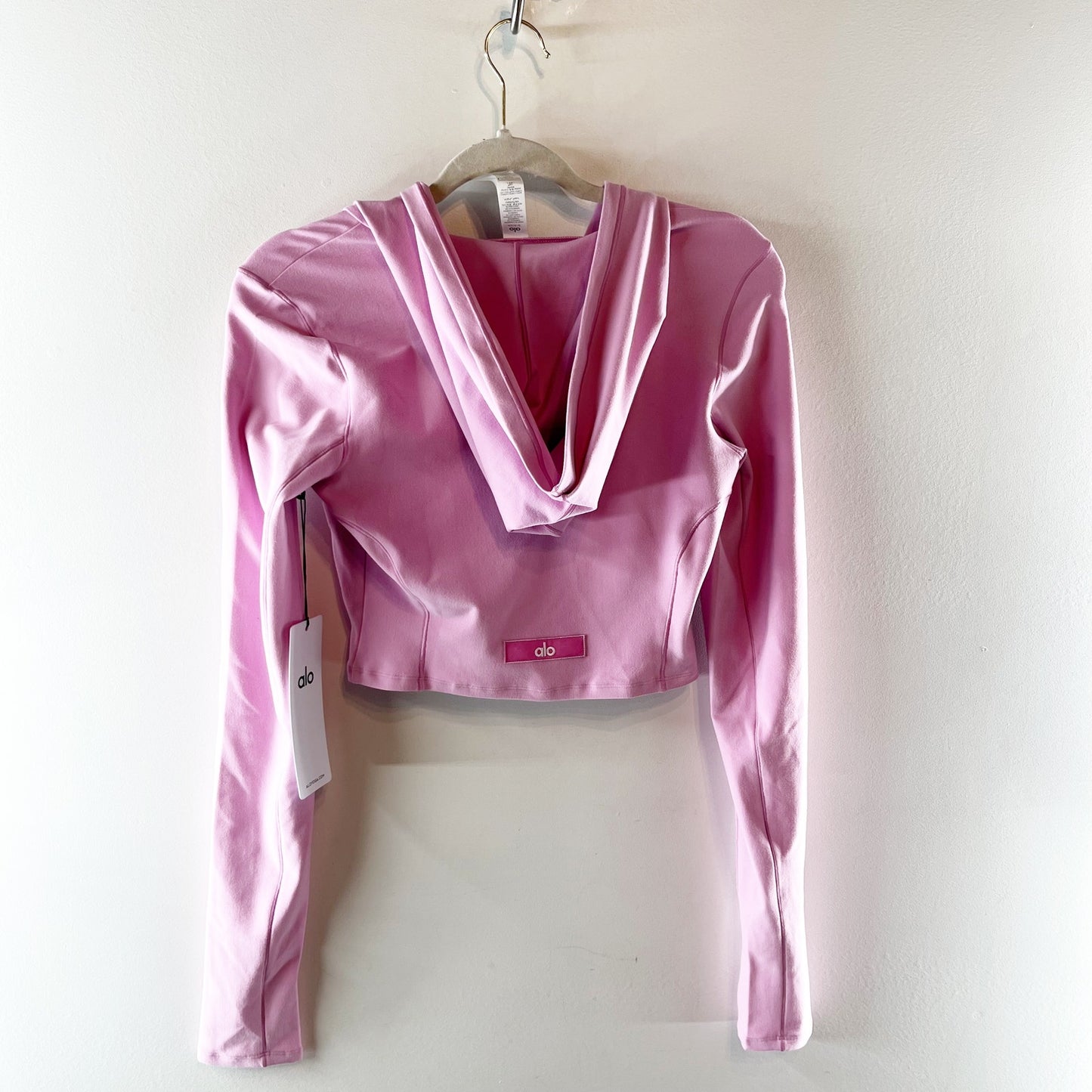 Alo Alosoft Sincere Fitted Full Zip Cropped Hoodie Jacket Candy Heart Pink Small