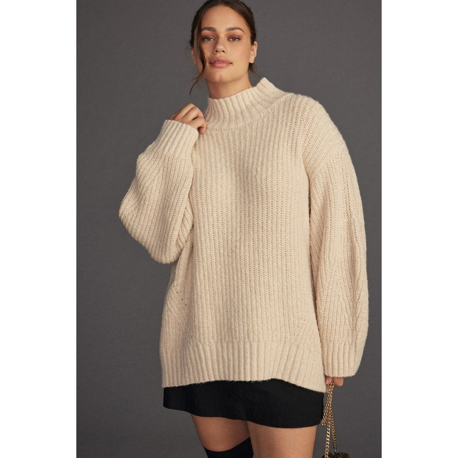 Maeve Anthropologie Dakotah Mock Neck Ribbed Long Sleeve Sweater Gray Large