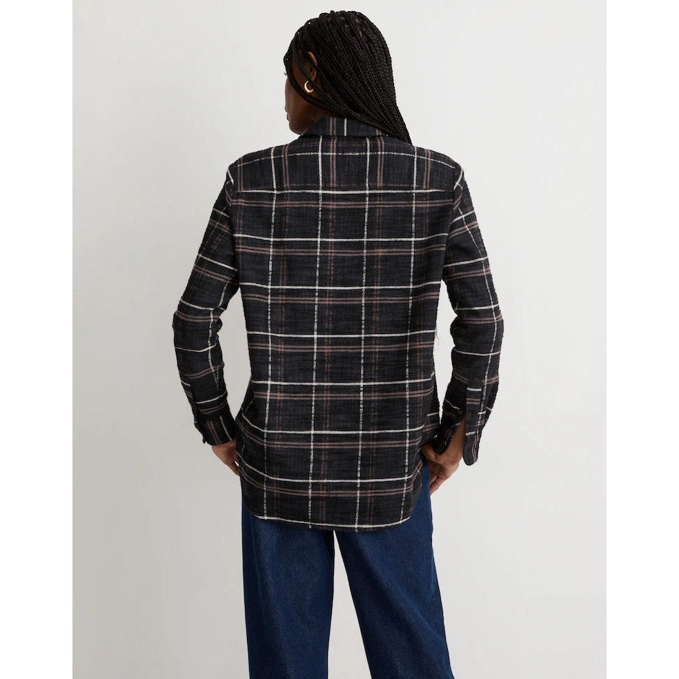 Madewell Long Sleeve Oversized Slub Flannel Sunday Button-Up Shirt Black Coal XL