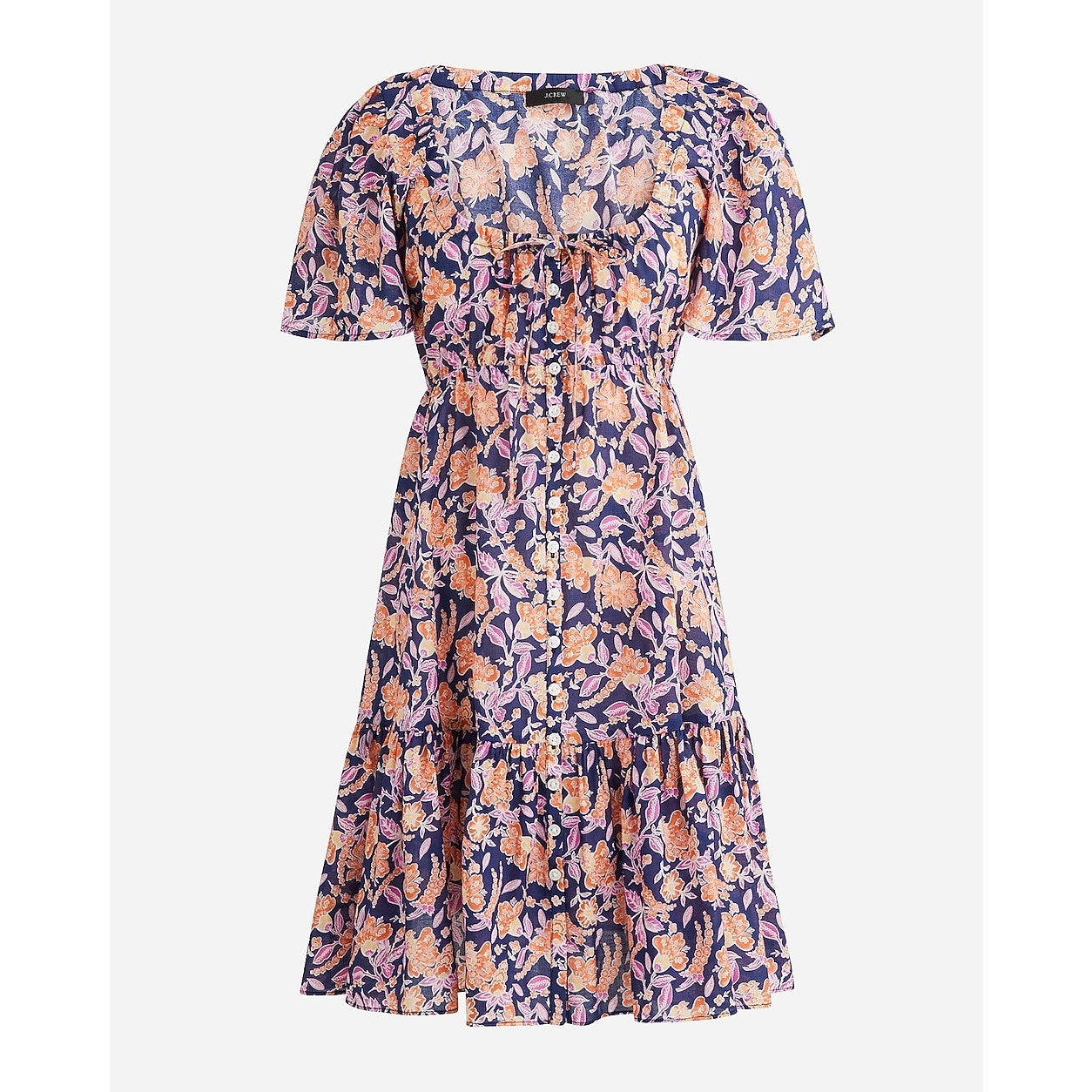 J. Crew Button Up Cotton Short Sleeve Tie Front Floral Print Beach Mini Dress S