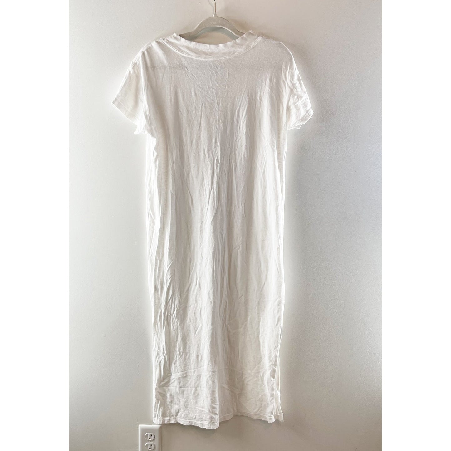Aerie V Neck Cotton Short Sleeve Midi Maxi Tee Shirt Dress White Medium