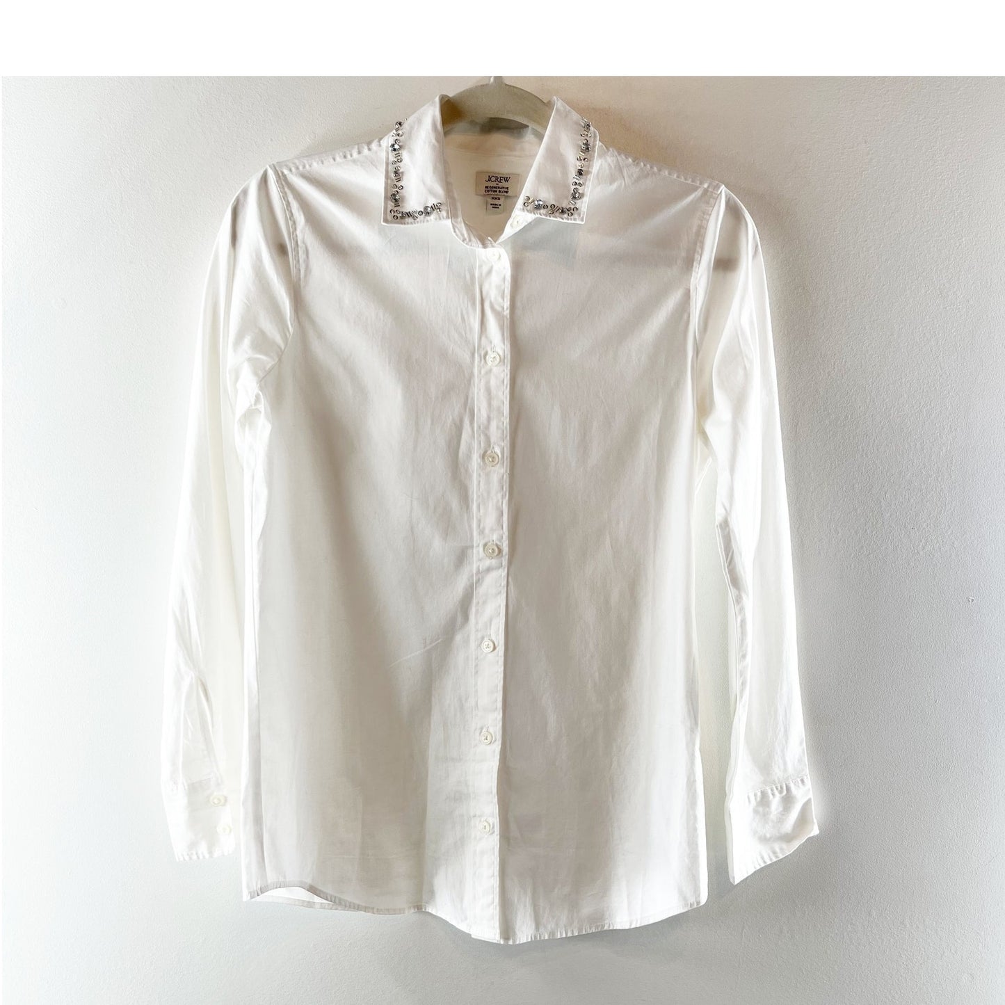 J. Crew Embellished Button Up Long Sleeve Shirt White XXS