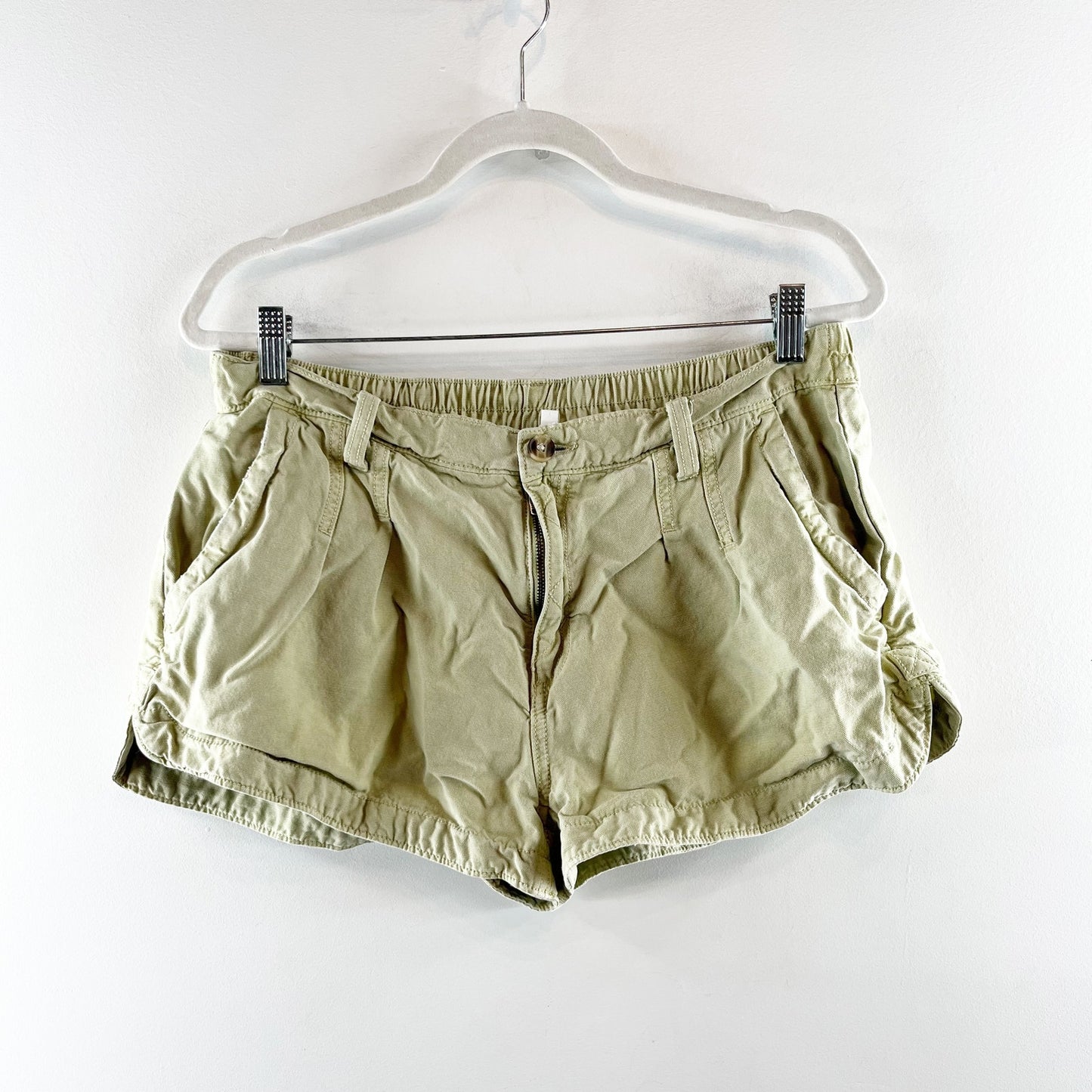 Aerie Stonewash Linen Blend Shorts Green Large