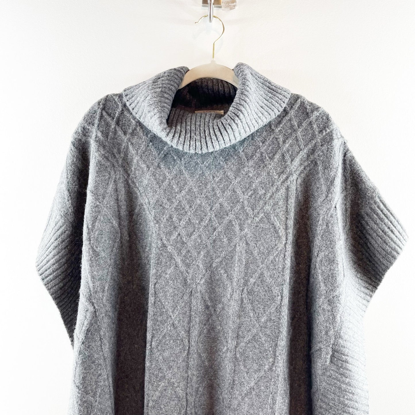 LOFT Turtleneck Cable Knit Short Sleeve Poncho Sweater Gray XS / S