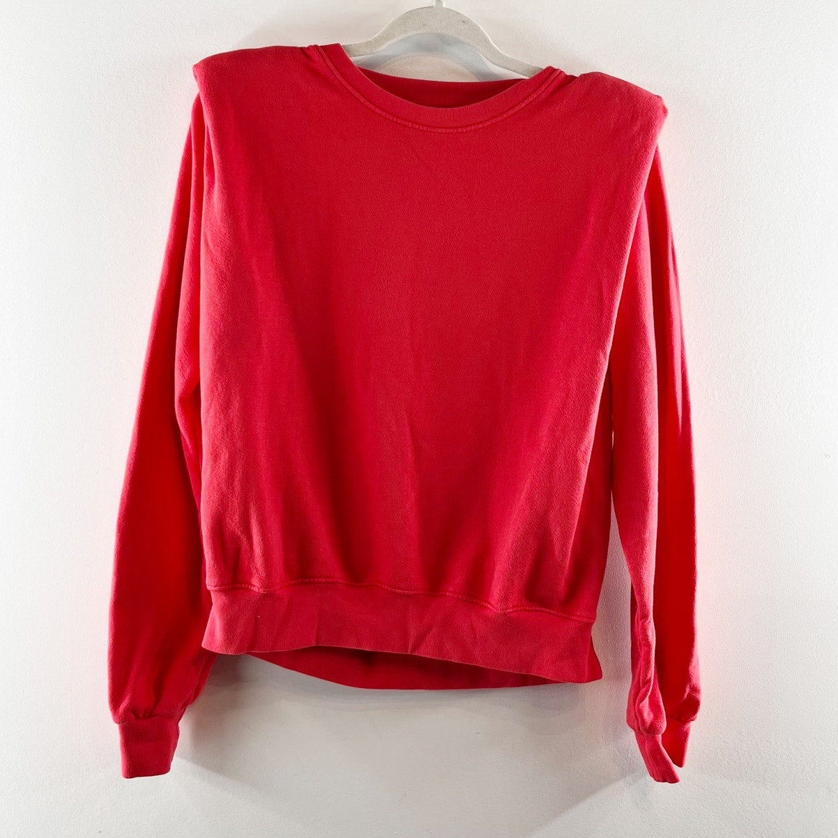 Sundry 100% Cotton Long Sleeve Padded Shoulder Crew Neck Fleece Sweatshirt Red