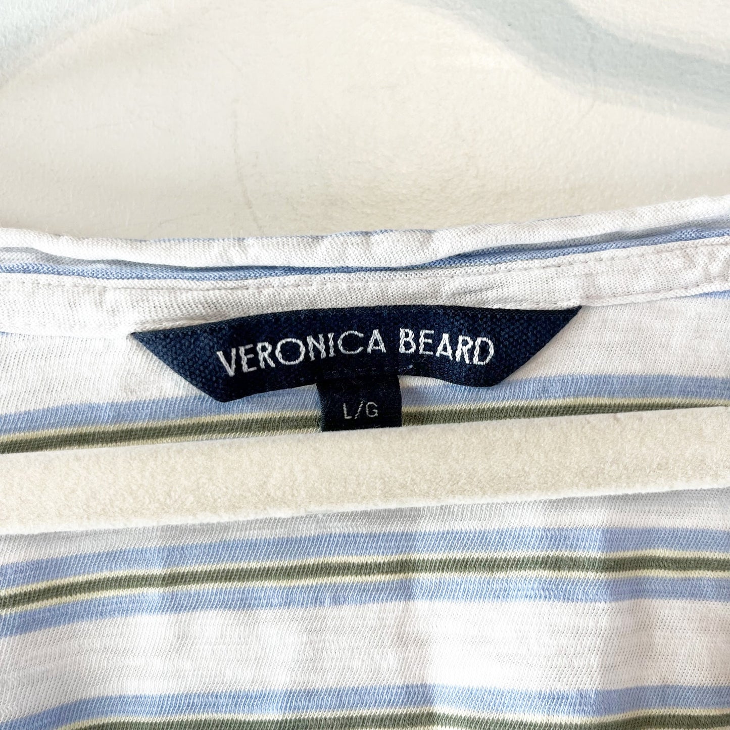 Veronica Beard Netto Scoopneck Cotton Elbow Length Sleeve Striped Tee Shirt Blue