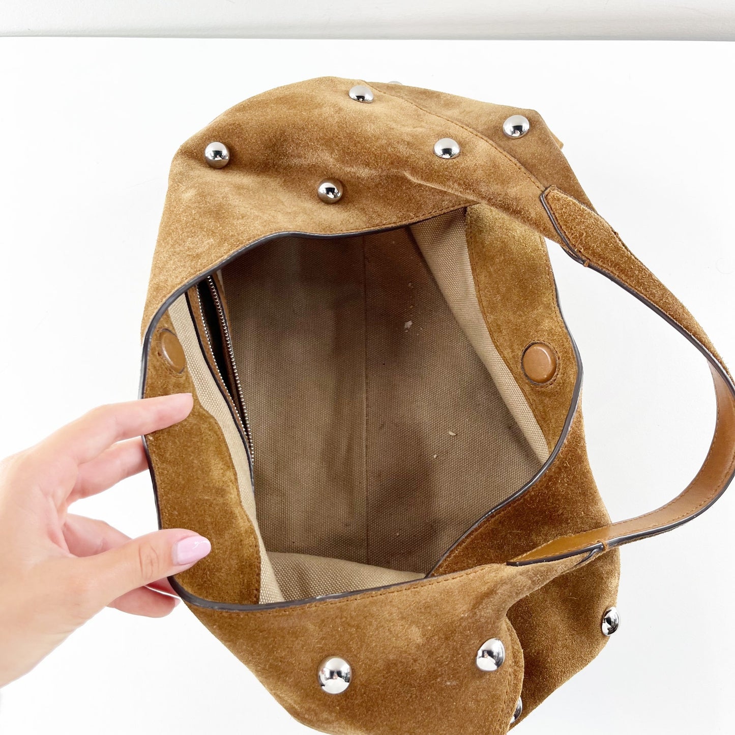 Madewell The Mylie Studded Suede Shoulder Bag Purse Dried Acorn Brown