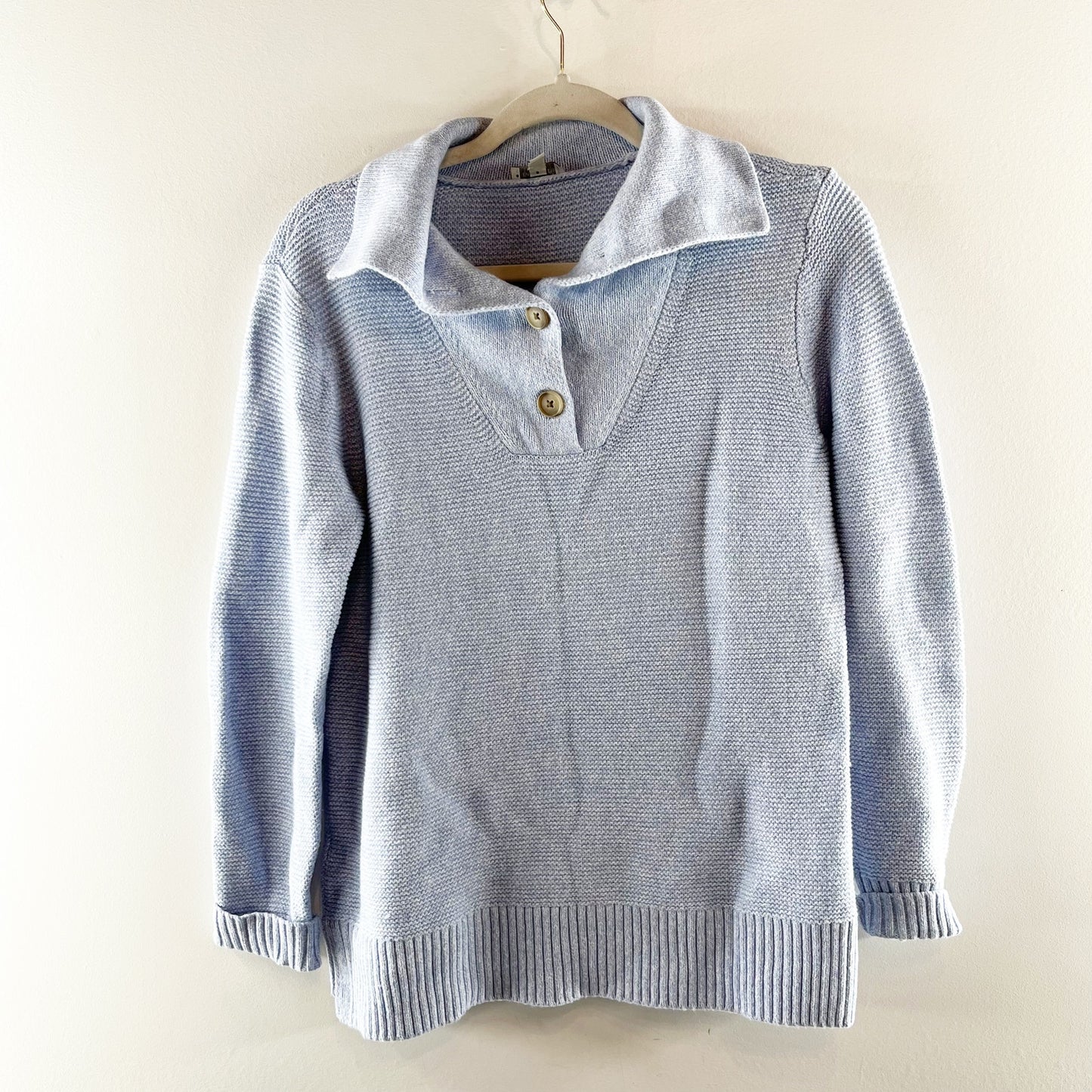 Talbots Button Front Ribbed Breton Long Sleeve Pullover Sweater Blue Small