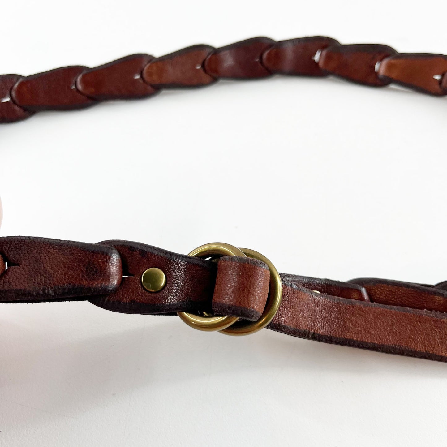 Genuine Leather Link Braided Thin Adjustable Waist Belt Brown One Size