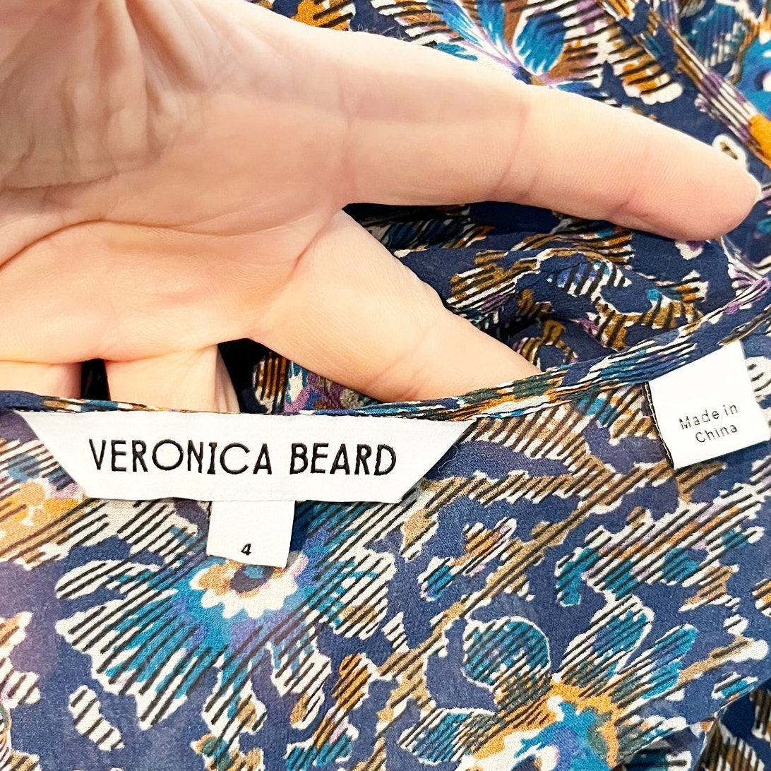 Veronica Beard Camden Long Sleeve Silk Ruffle Floral Mini Dress Blue 4