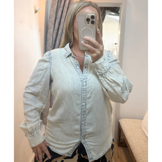 Rails Angelica Long Sleeve Button Up Chambray Denim Shirt Light Acid Wash Blue M