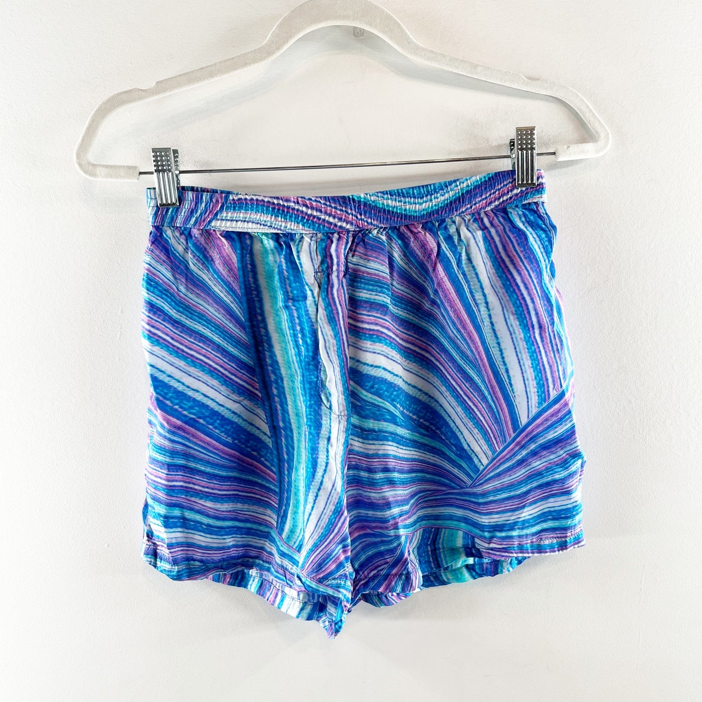 Frankies Bikinis Fifi Satin Striped Sustainable Swinwear Shorts Shimmy Blue S