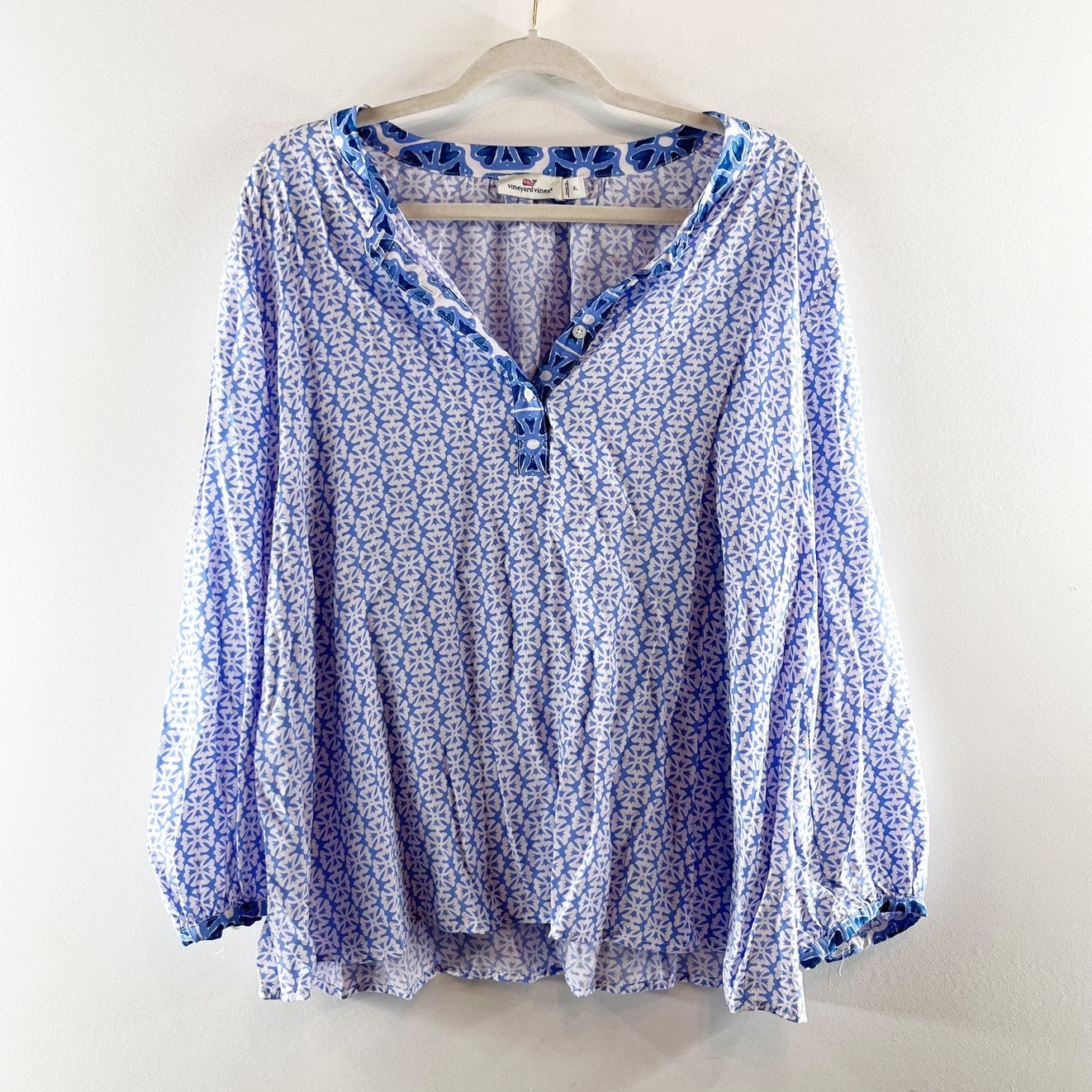 Vineyard Vines Long Sleeve Button Front Blouse Top Blue XL