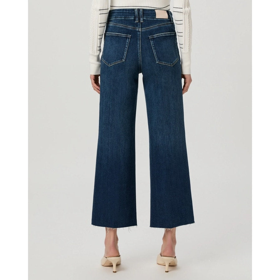 Paige Anessa High Rise Wide Leg Jeans Set in Pockets Raw Hem Amoroso Blue 26