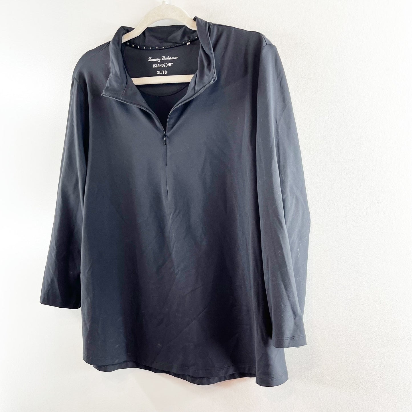 Tommy Bahama Island Zone 3/4 Sleeve 1/4 Zip Up Polo Shirt Black XL