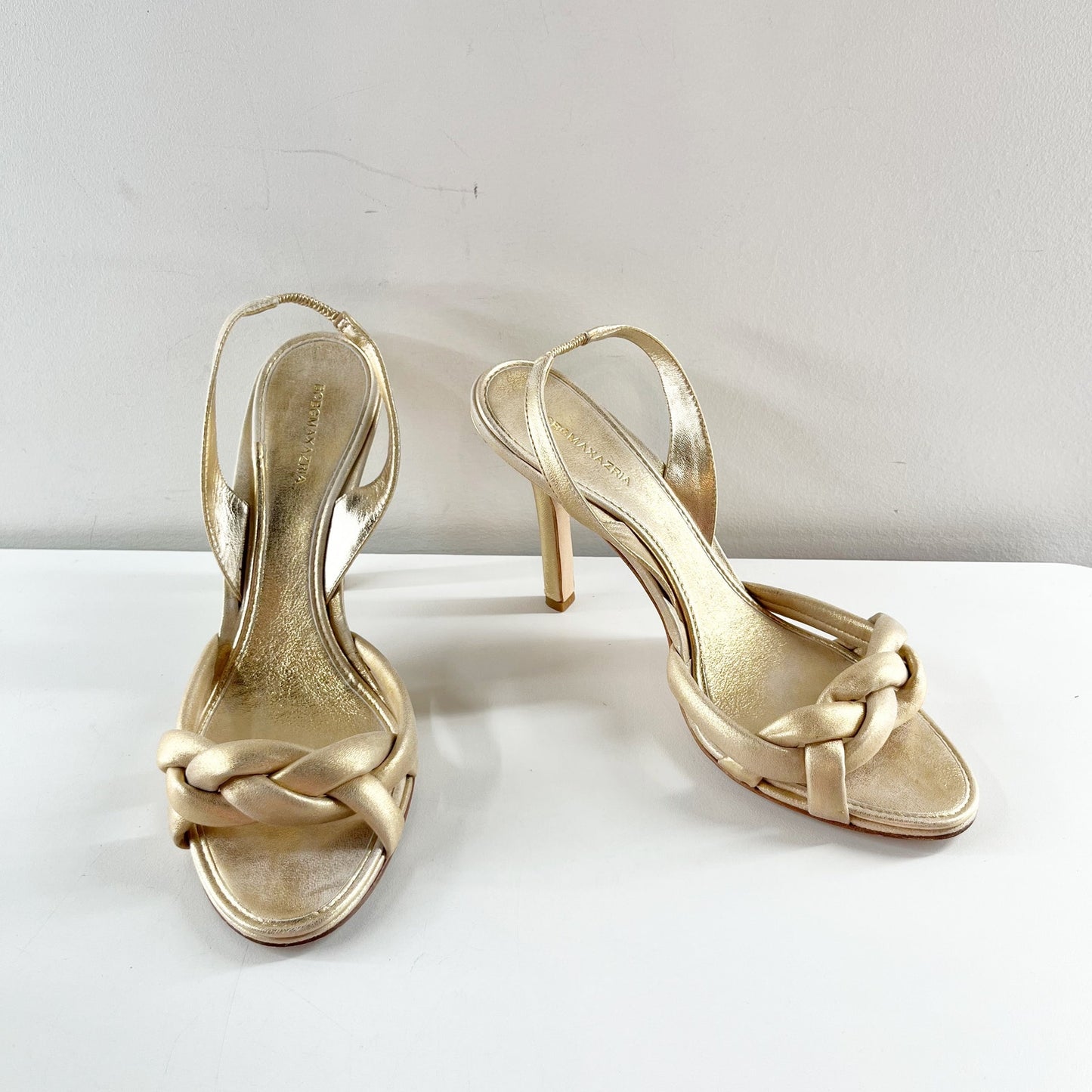 BCBGMaxazria Metallic Leather Slingback Stiletto Heel Sandals Shoes Gold 7.5