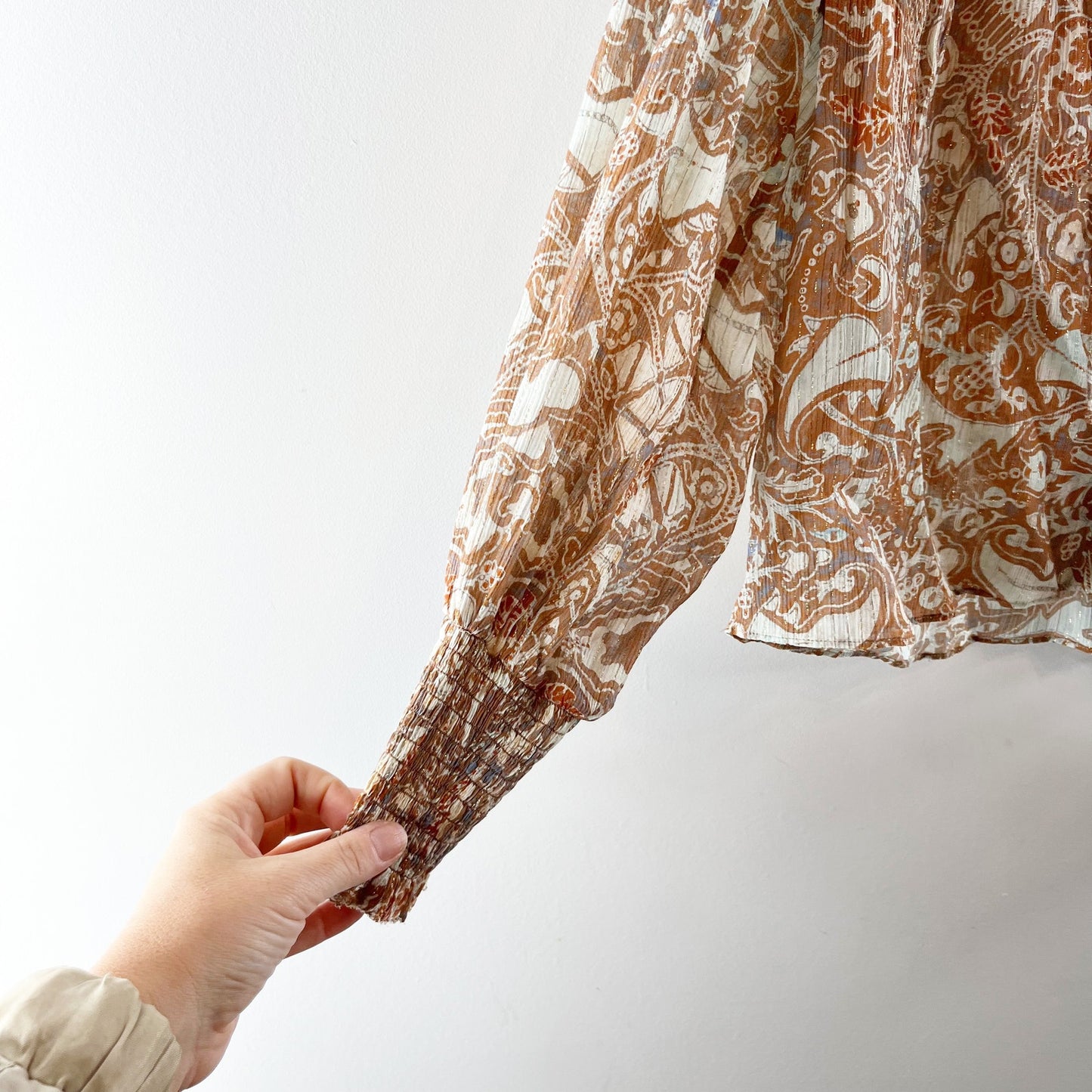 Ulla Johnson Ida Printed Cotton Blend Puff Sleeve Split-Neck Blouse Feldspar 2