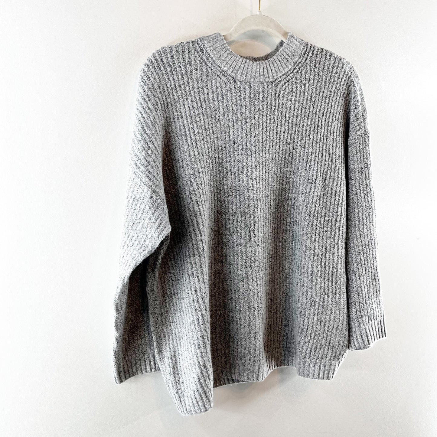 American Eagle Crewneck Ribbed Soft Long Sleeve Sweater Gray Small