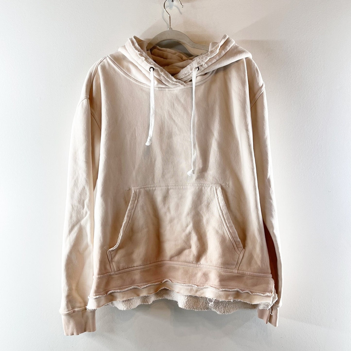 Free People Camden Long Sleeve Pullover Fleece Sweatshirt Hoodie Beige Medium