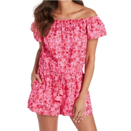 Vinyard Vines Off Shoulder One Piece Linen Romper Pink Small