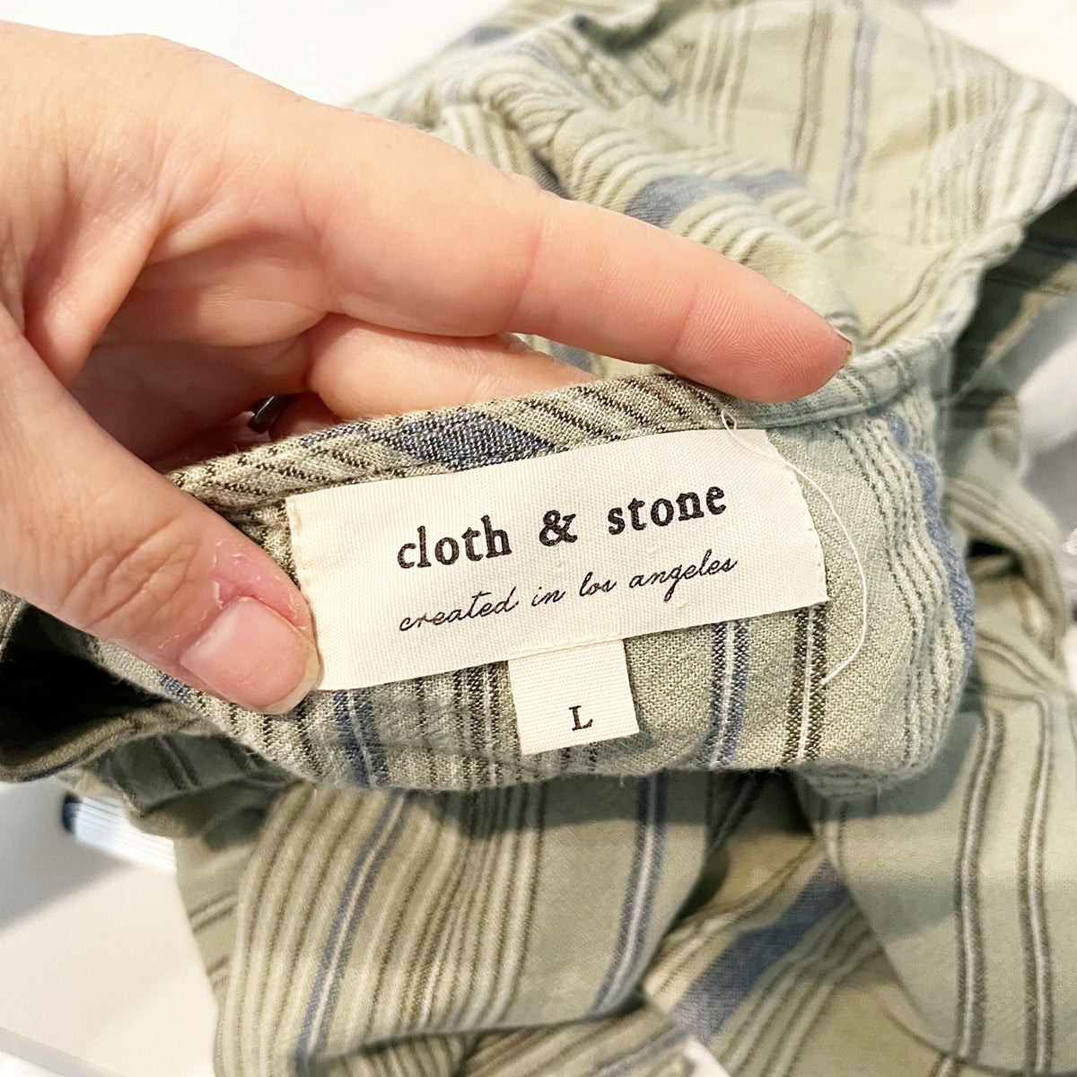 Cloth & Stone Short Sleeve Striped Mini Linen Blend Tee Shirt Shift Dress Green