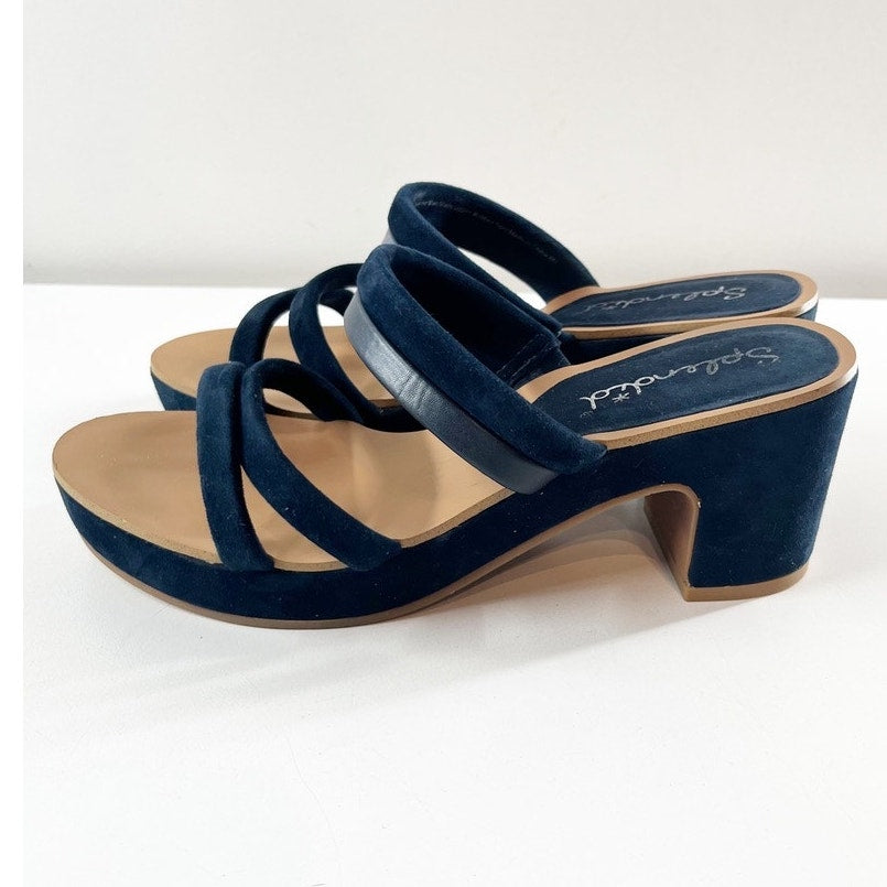 Splendid Ted Strappy Block Heel Cork Sandals Heels Navy Blue 8