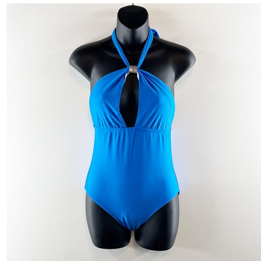 Venus Halter Keyhole Cutout One Piece Swimsuit Blue 4