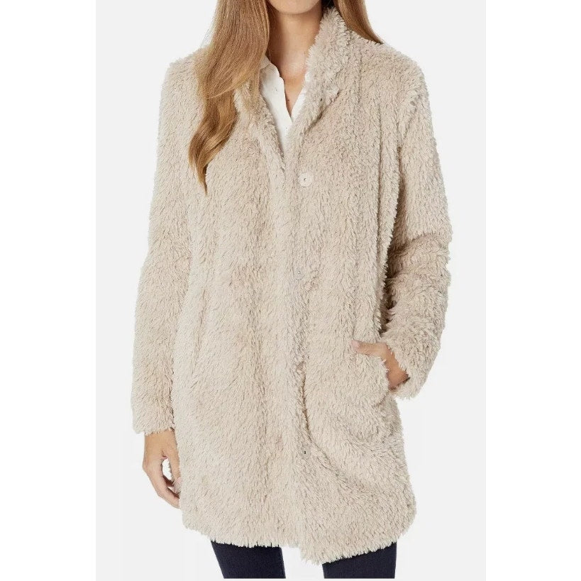 Kenneth Cole New York Long Sleeve Teddy Faux-Fur Coat Beige Small