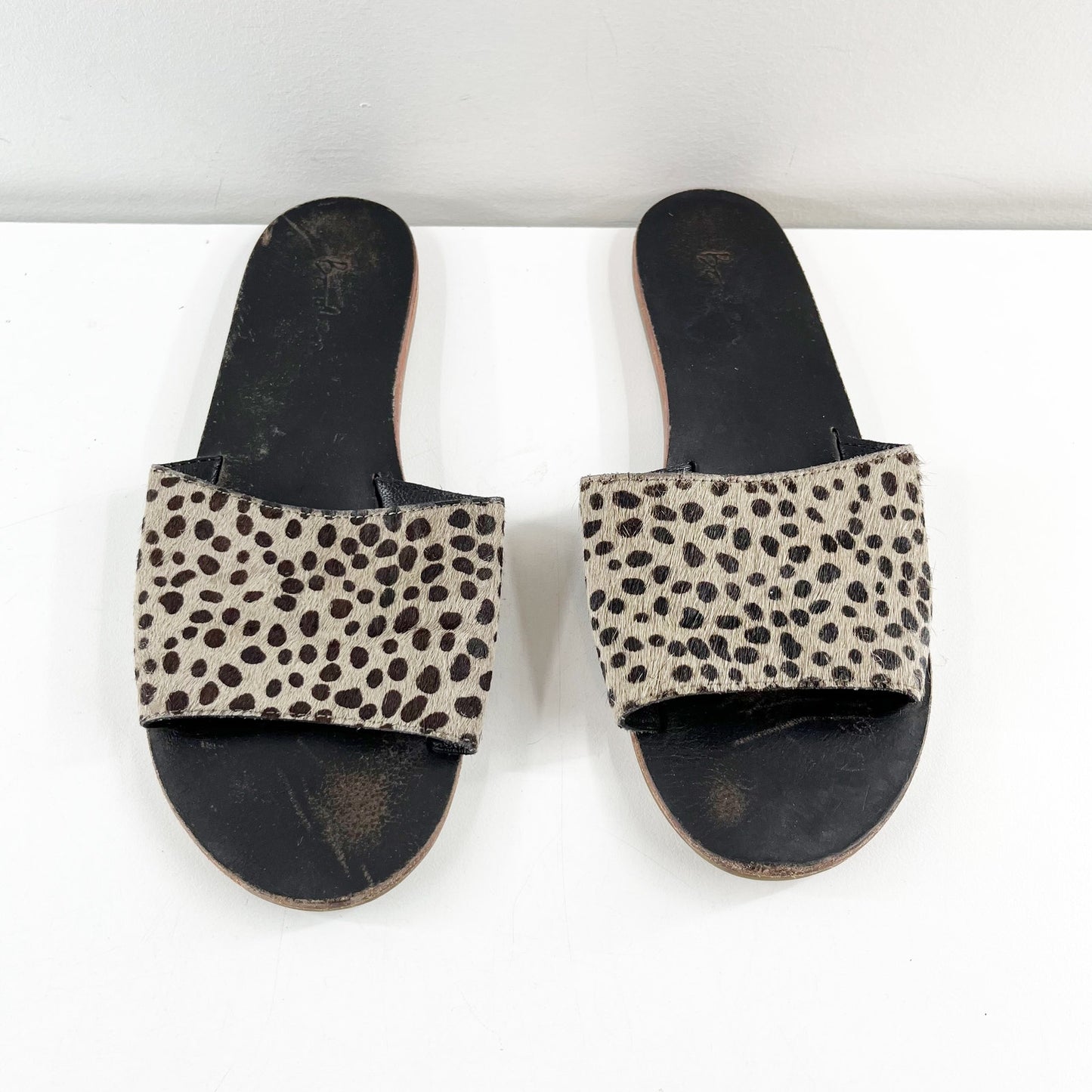 Boden Angelina Calf Hair Spotted Leapard Slide Sandals Tan Black 7.5