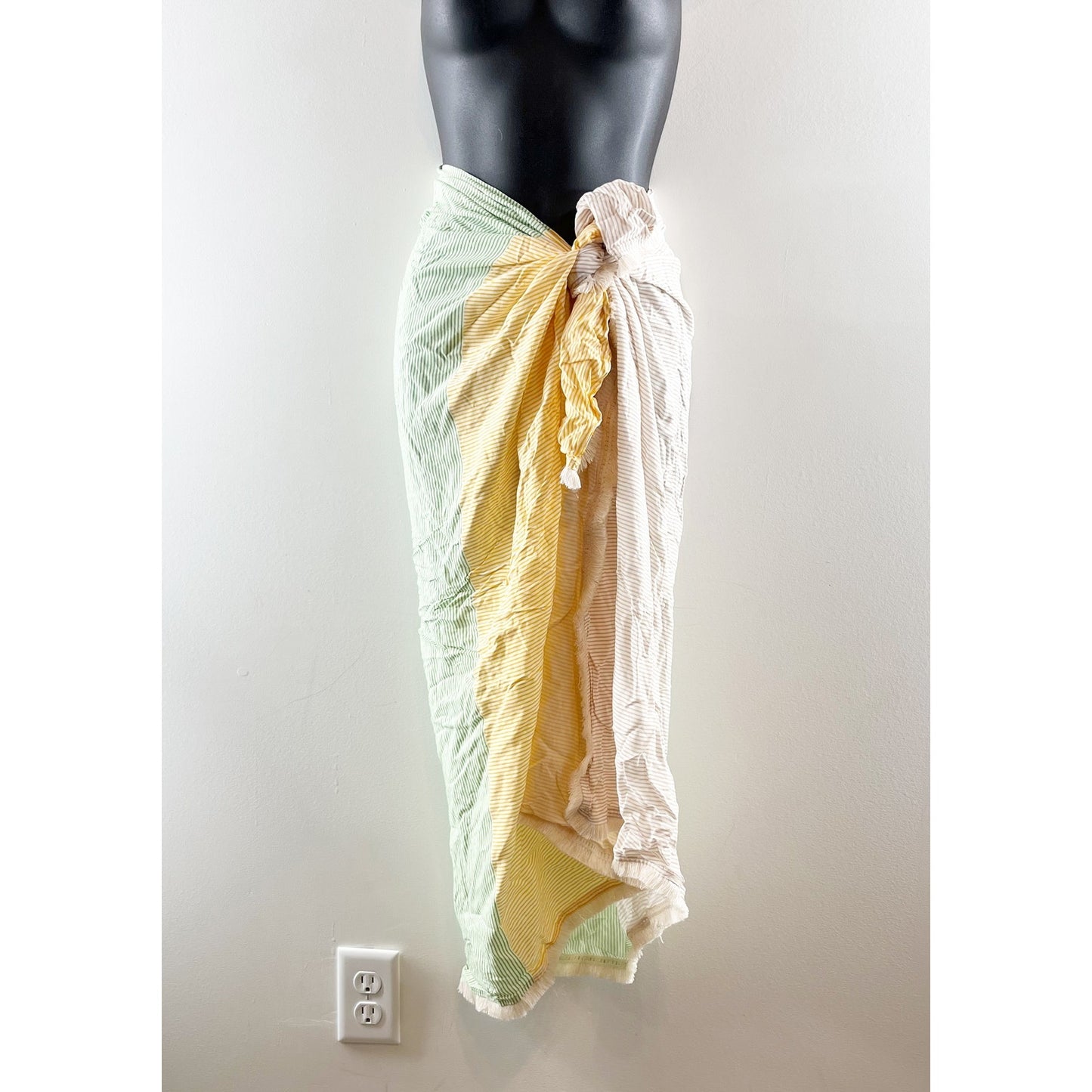 Antonio Melani Striped Tie Sarong Cover Up Skirt Yellow Green One Size