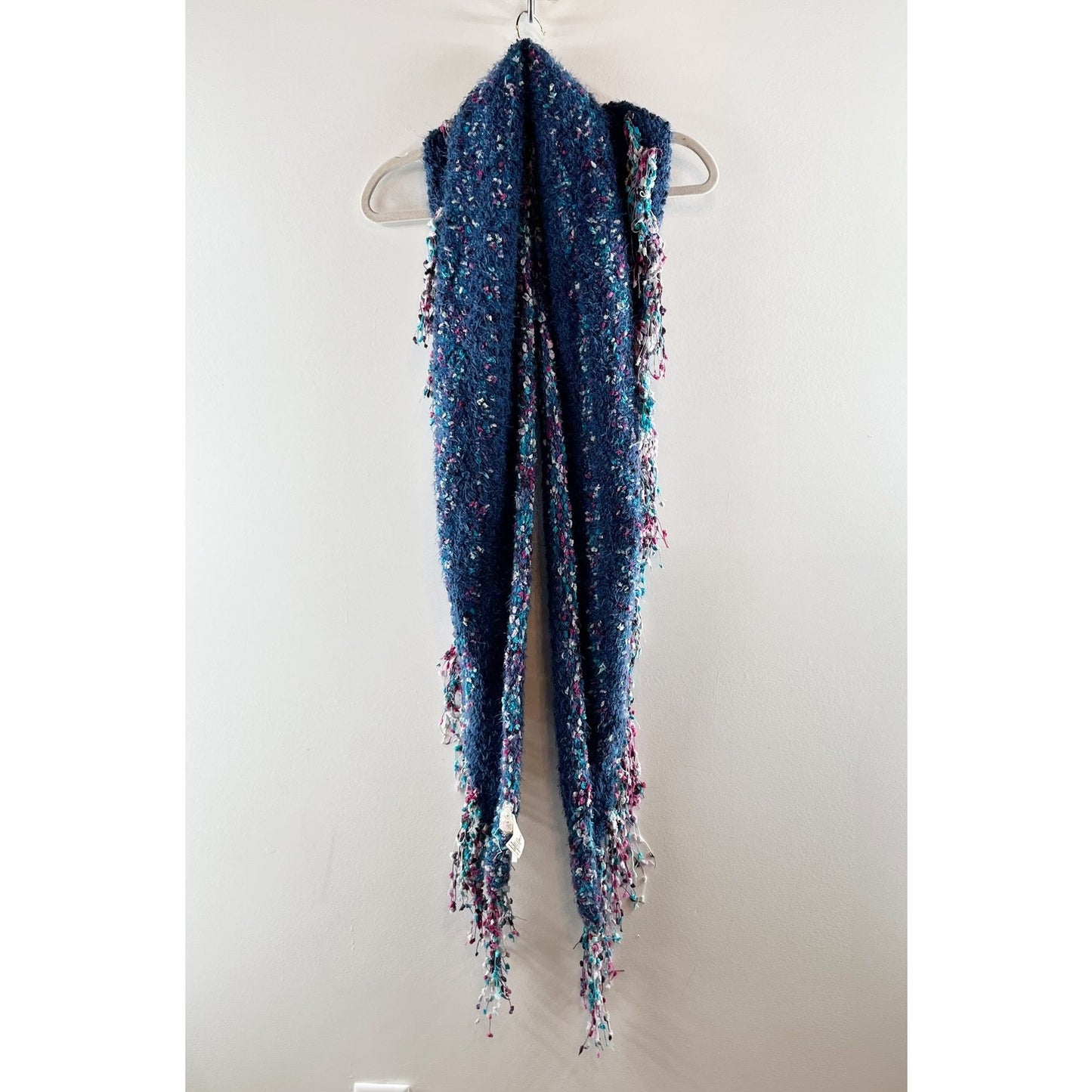 Free People Snuggle Stripe Fringe Trim Scarf Wrap Blue