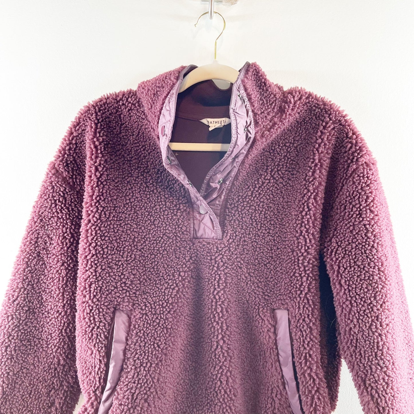 Athleta Cozy Sherpa Snap Oversized Fleece Jacket Burgundy Small