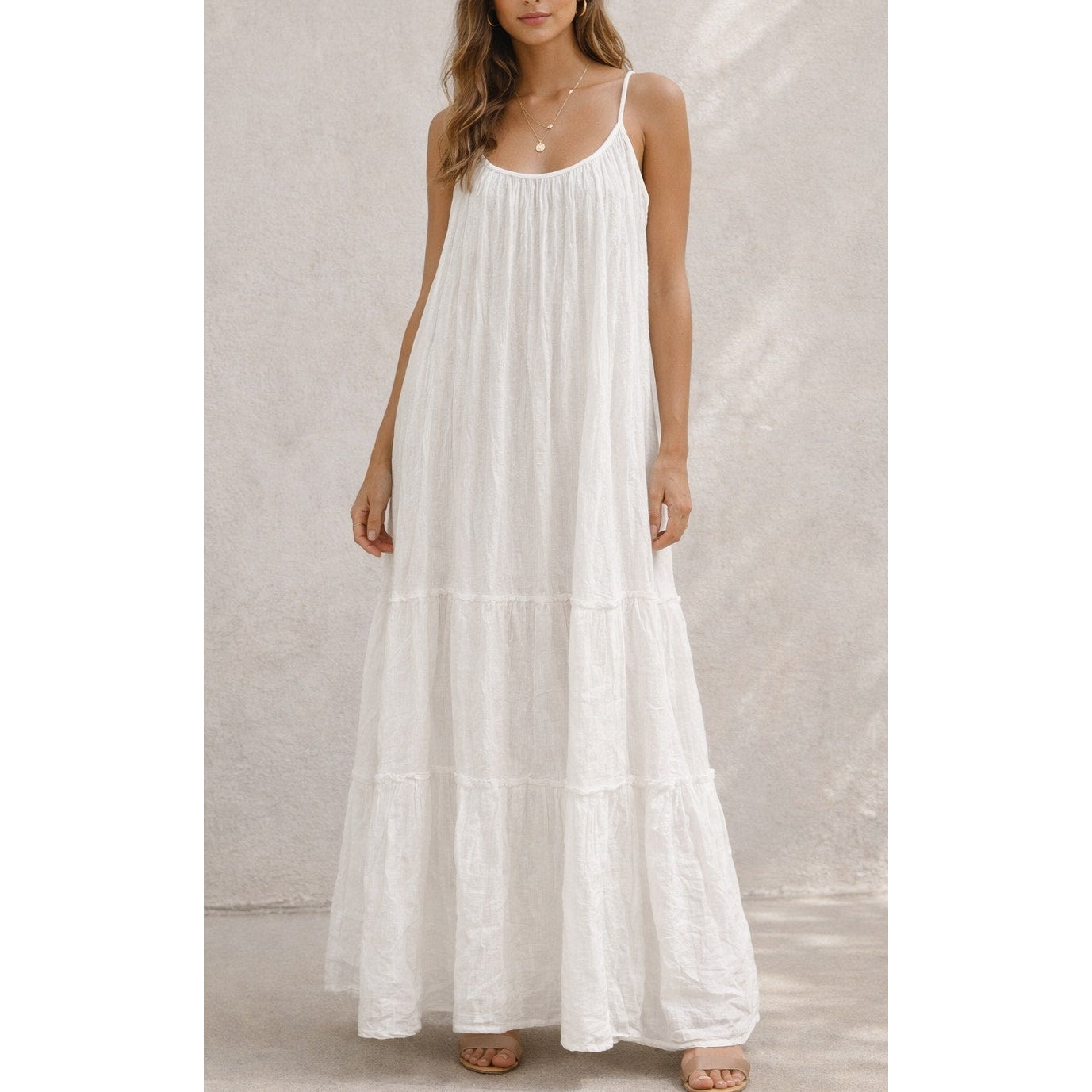 Debbie Katz South Beach Cotton Striped Metallic Maxi Dress White Medium