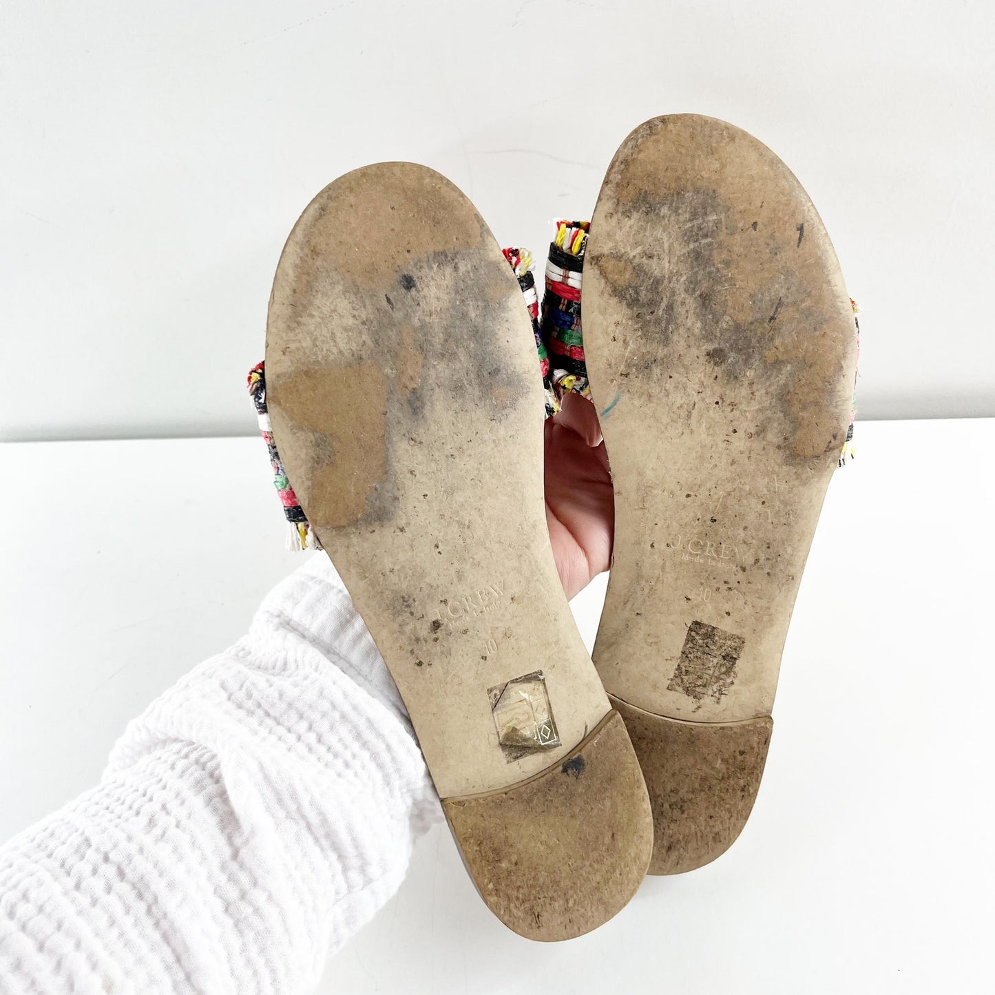 J. Crew Raffia Rainbow Stripe Slide Sandals Multi 10