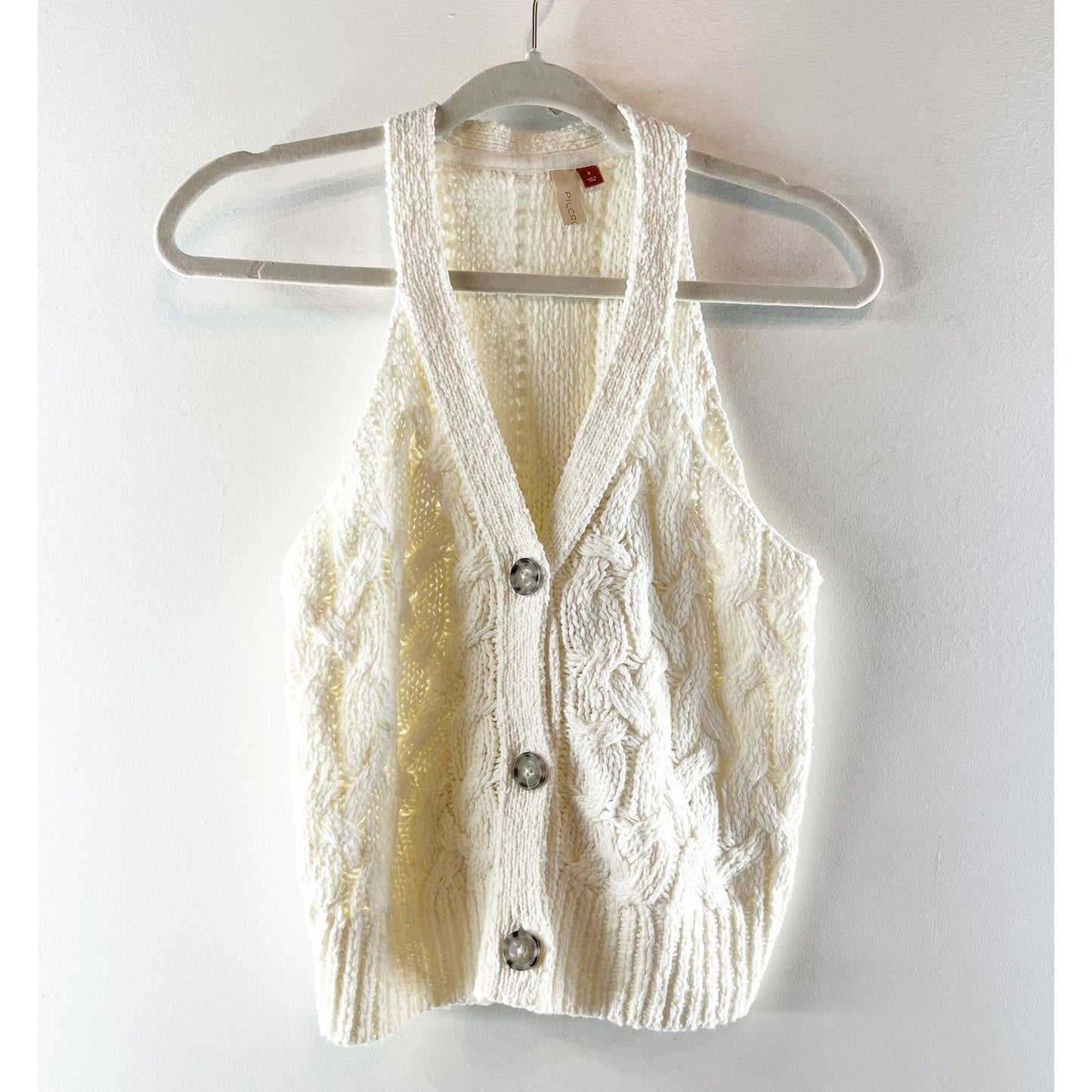 Pilcro Anthropologie Cable Knit Sleeveless Sweater Vest Ivory White Small