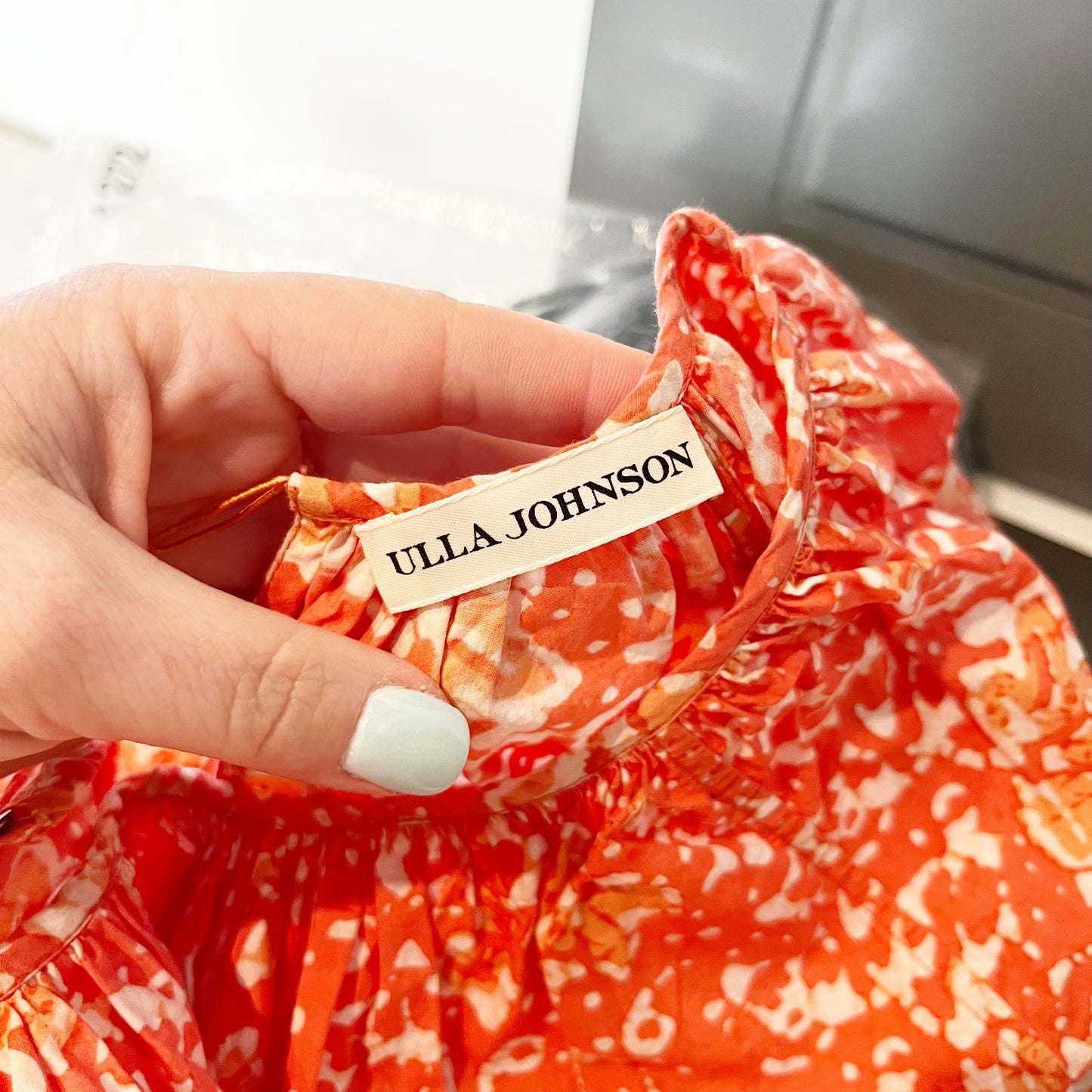 Ulla Johnson Macie 100% Cotton Printed Flutter Sleeve Blouse Top Coral Orange 2
