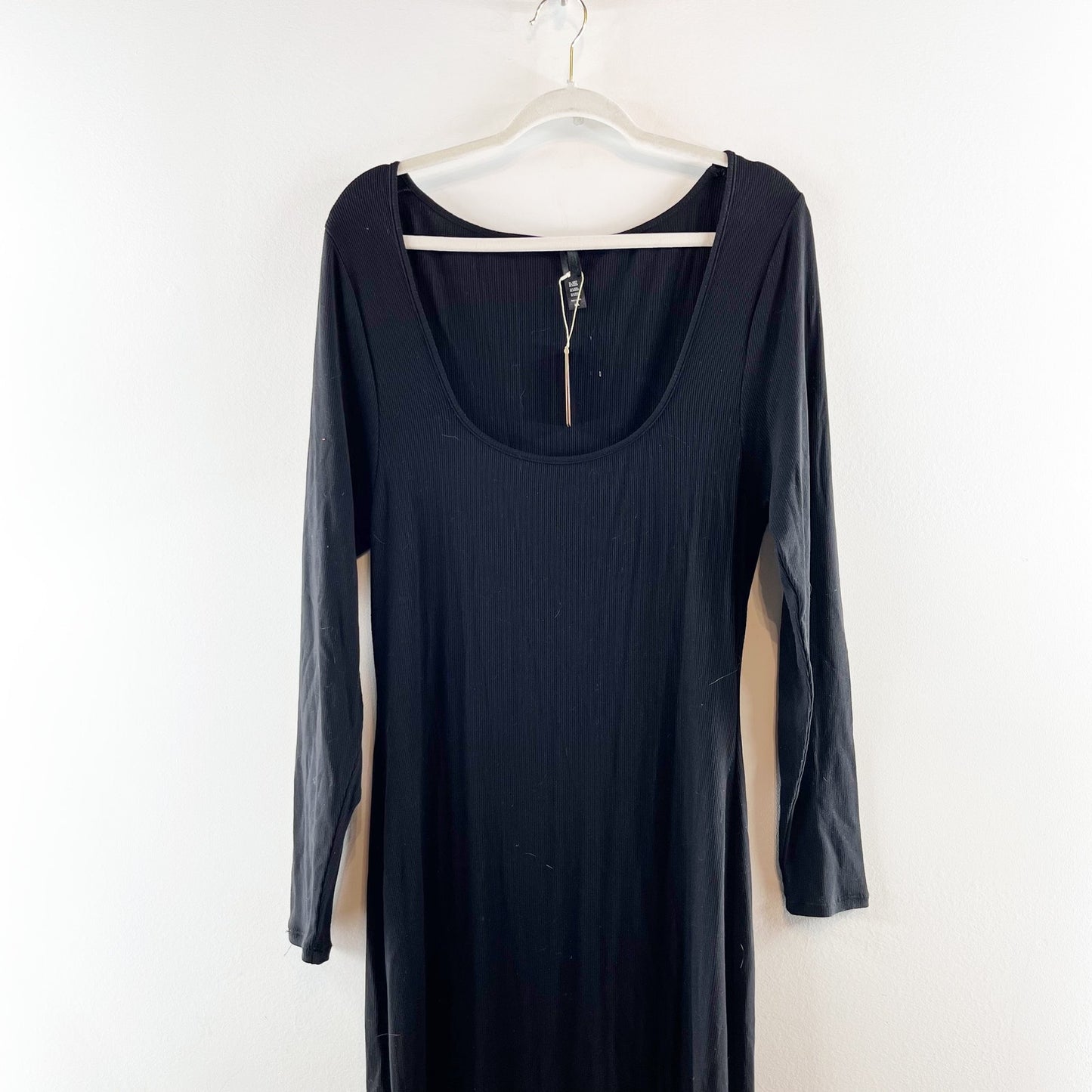 Skims Long Sleeve Soft Lounge Square Neck Ribbed Maxi Dress Onyx Black 2X