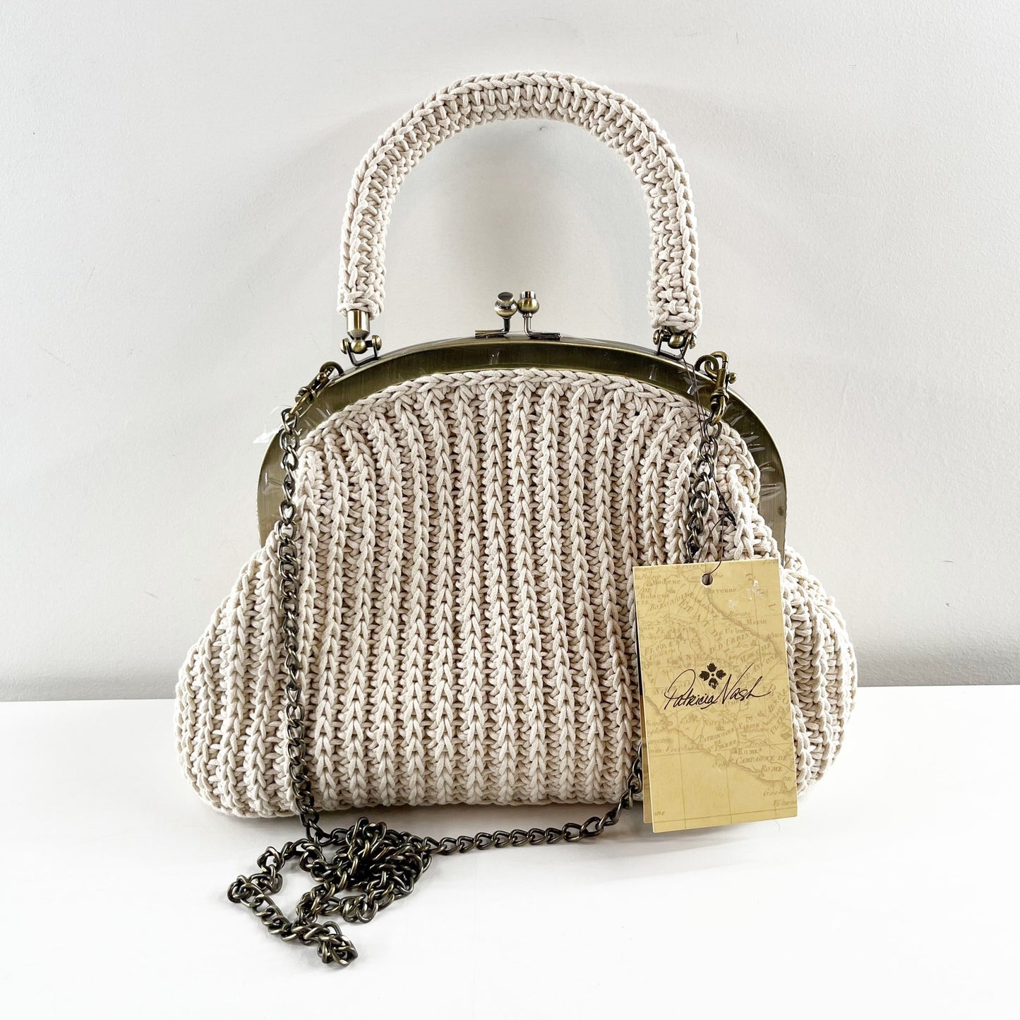 Patricia Nash Raffia Willow Top Chain Crossbody Bag Purse Natural