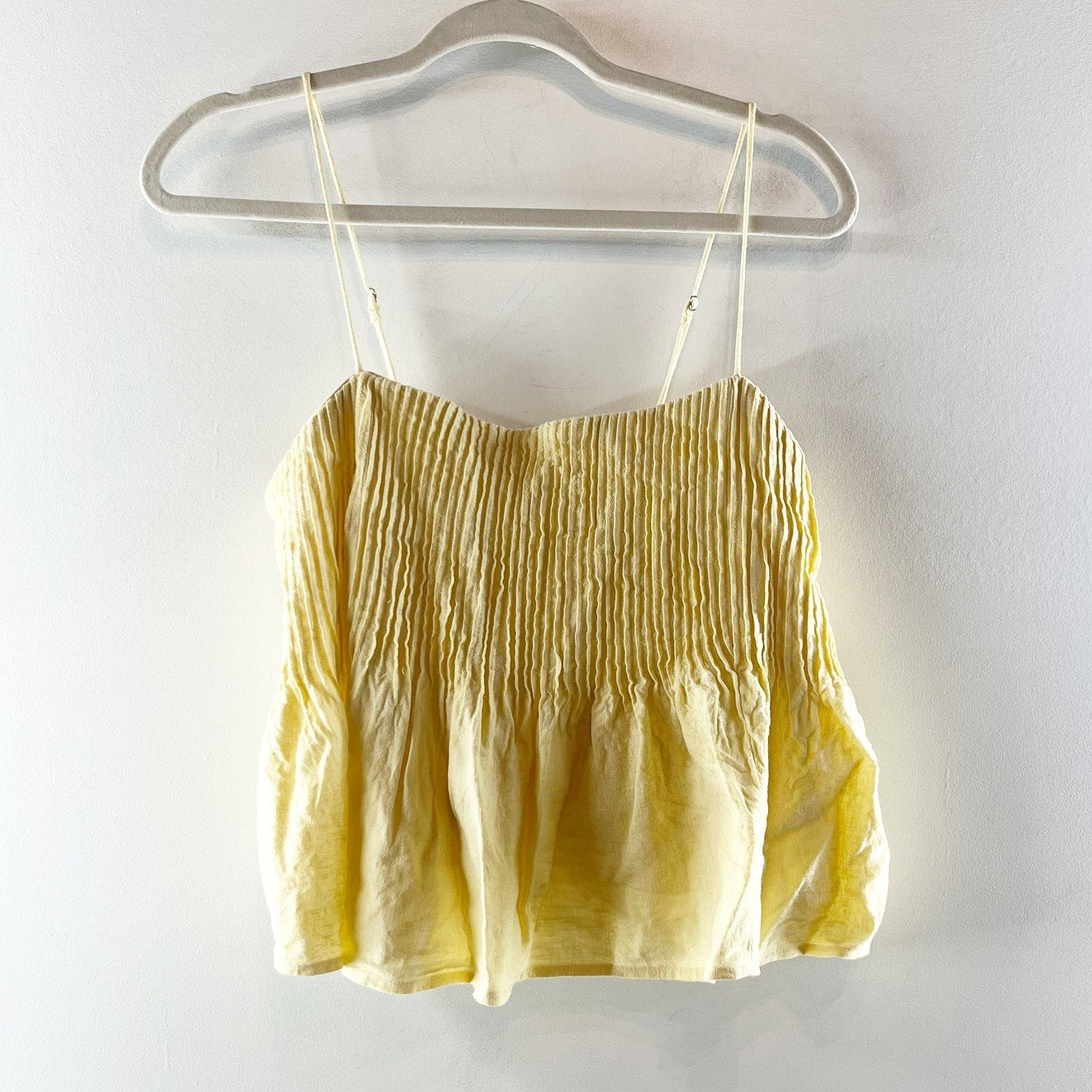 Abercrombie & Fitch Linen-Blend Pintuck Smocked Peplm Cami Tank Top Yellow Med