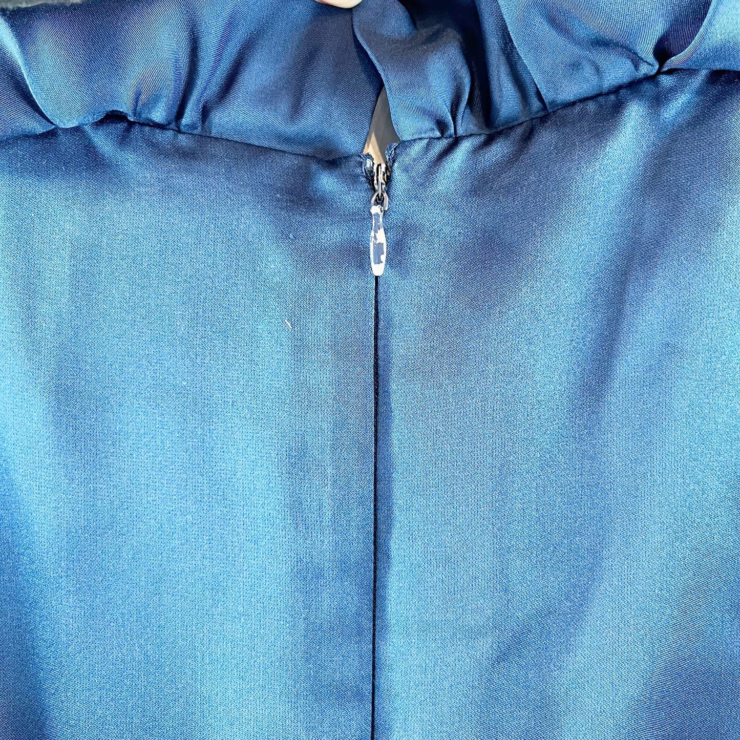 Mise En Scene by Ruffian x Anthropologie Ruffle Trim Silk Shift Mini Dress Blue