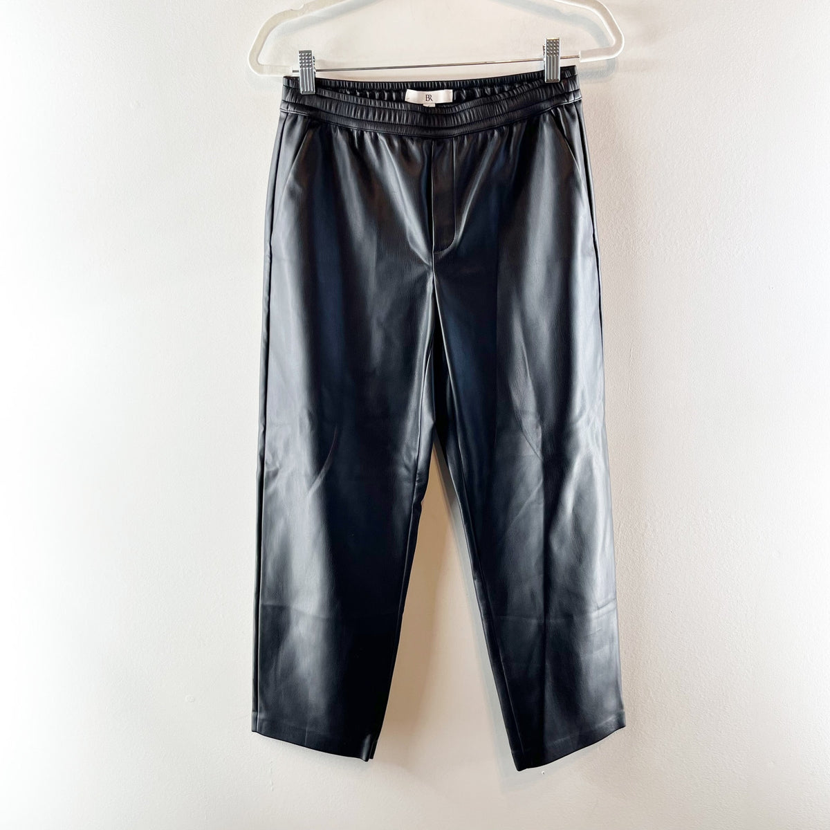 Banana Republic Faux Leather Mid Rise Slim Pull On Trouser Pants Black Small