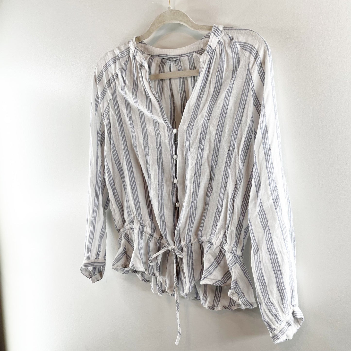 Rails Marti Long Sleeve Button Up Top Shirt Cayman Stripe White Blue XS