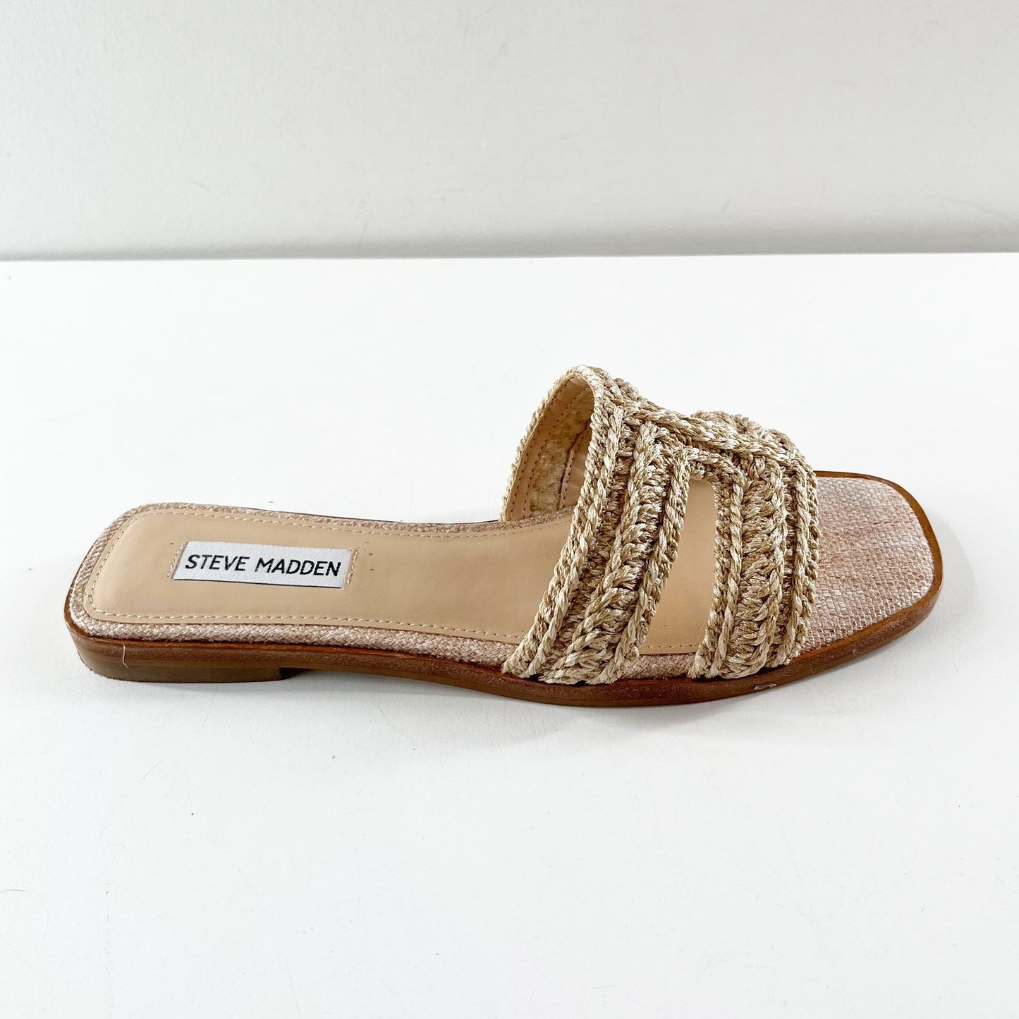 Steve Madden Hazel Slide Sandals in Natural Raffia Tan 8.5