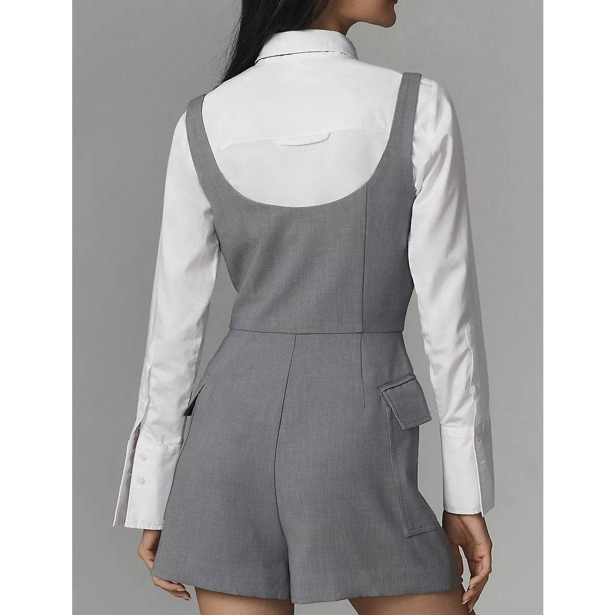 Anthropologie Re-Worked Blazer Mini Romper Dress Gray 14