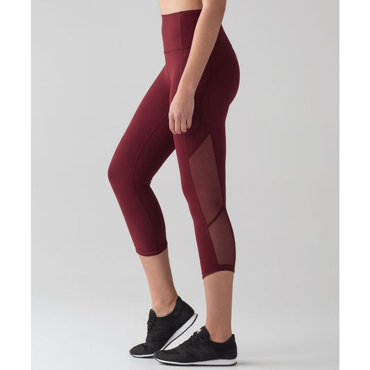 Lululemon Wunder Under Body Con Crop Leggings Deep Rouge Burgundy Red 6