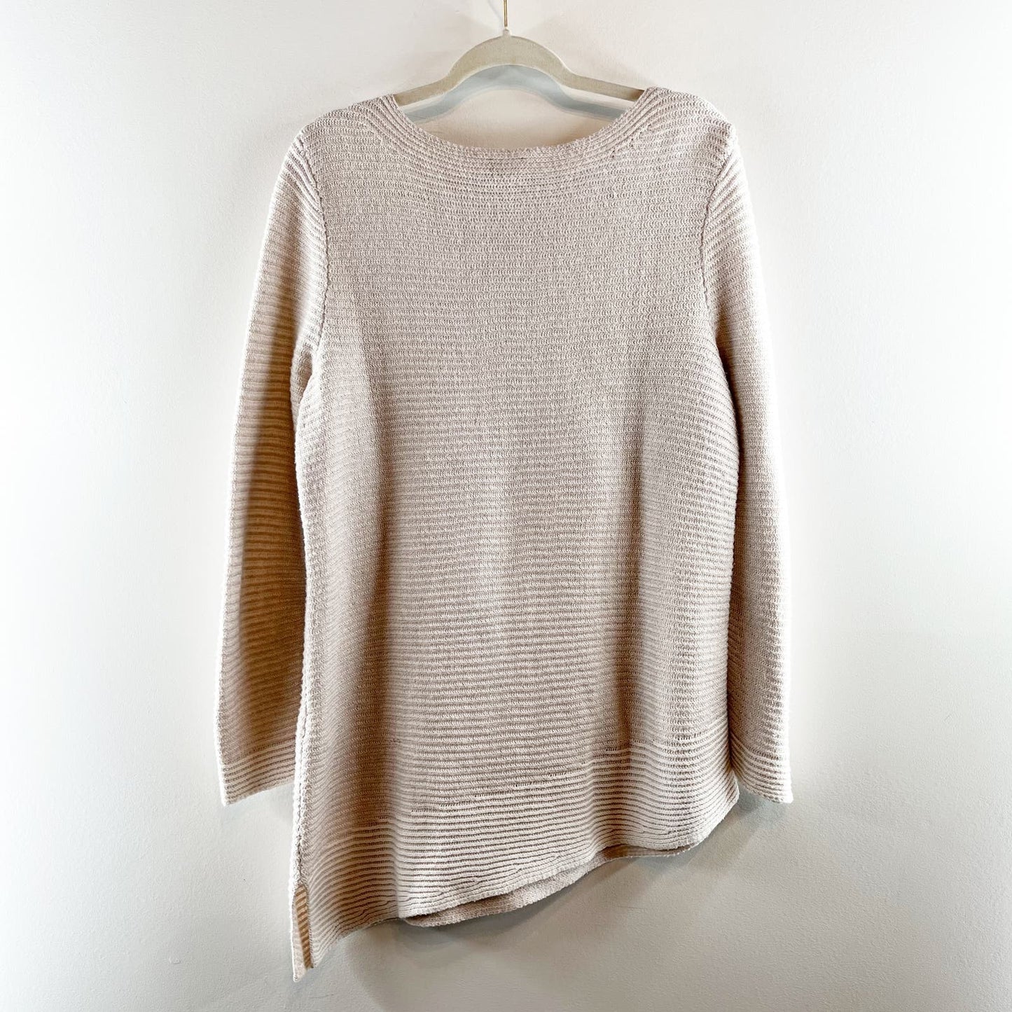 Chico's Ribbed Long Sleeve Asymmetrical Hem Pullover Sweater Beige 3 / XL
