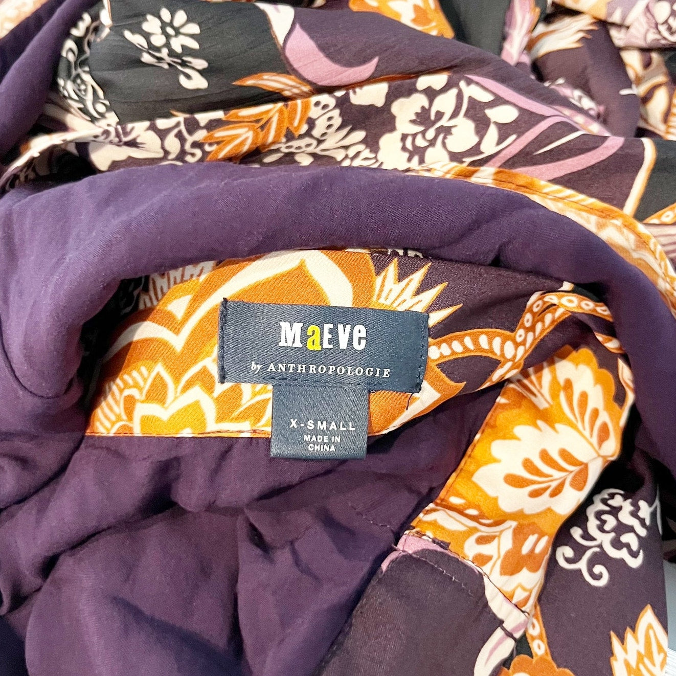 Maeve Anthropologie Wrap Side Tie Ruffle Hem Satin Floral Midi Skirt Purple XS