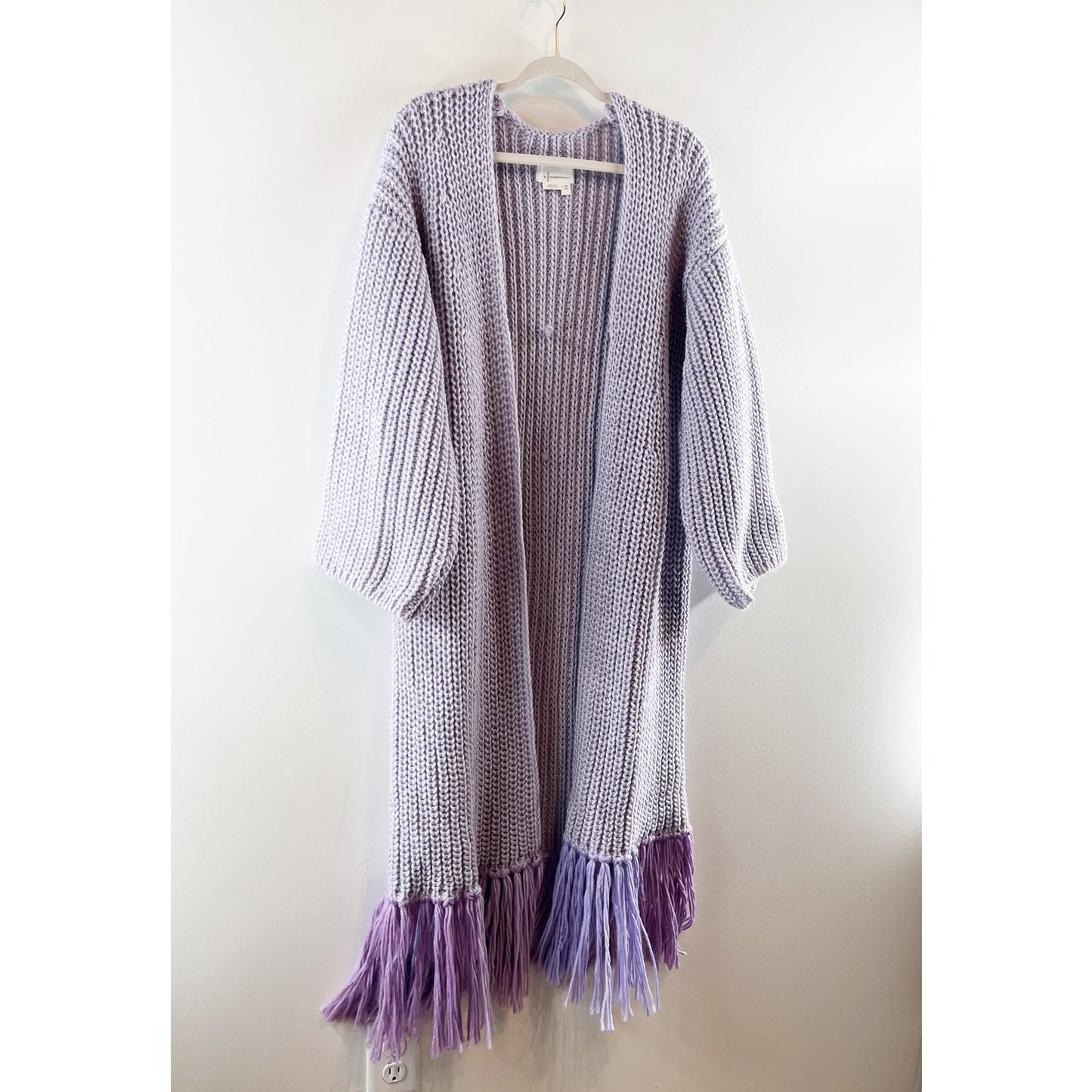 By Anthropologie Fringe Duster Kimono Cardigan Sweater Purple Lilac O/S NWT