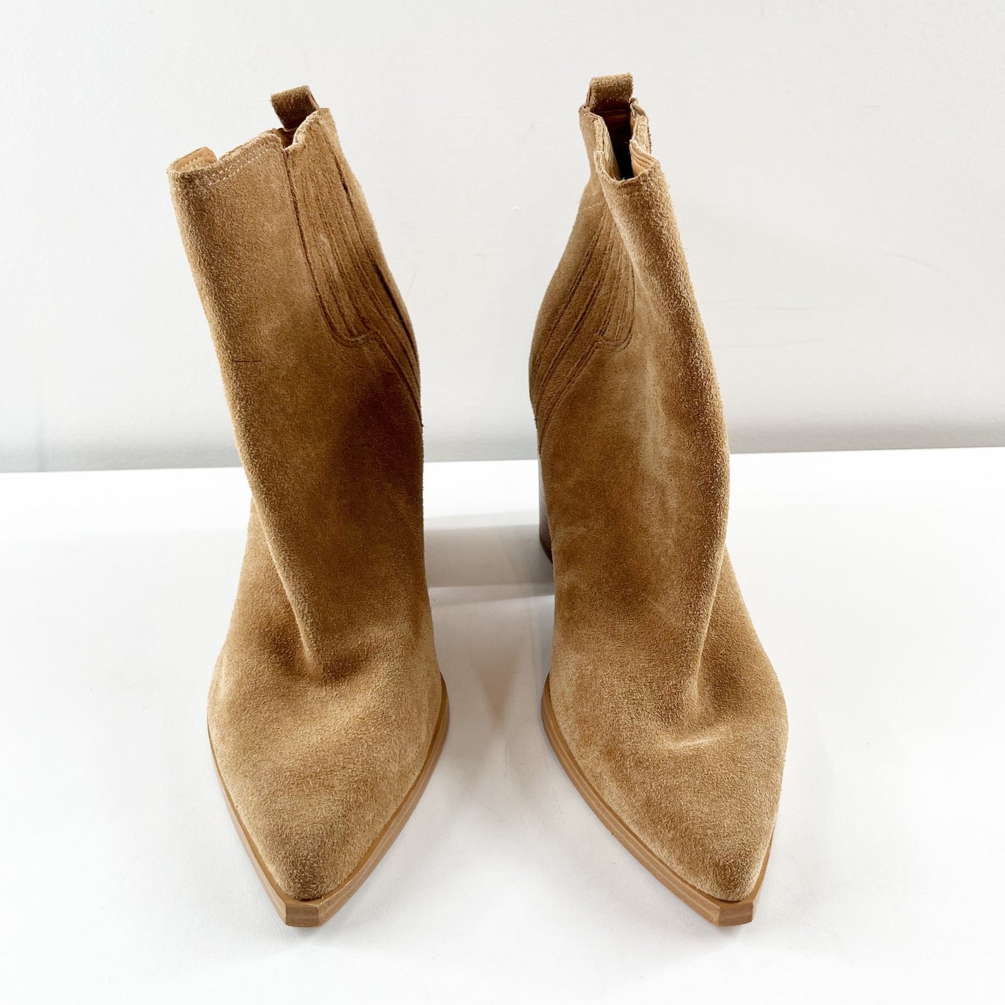 Marc Fisher Loshay Pointed Toe Block Heel Suede Ankle Boots Booties Brown 9