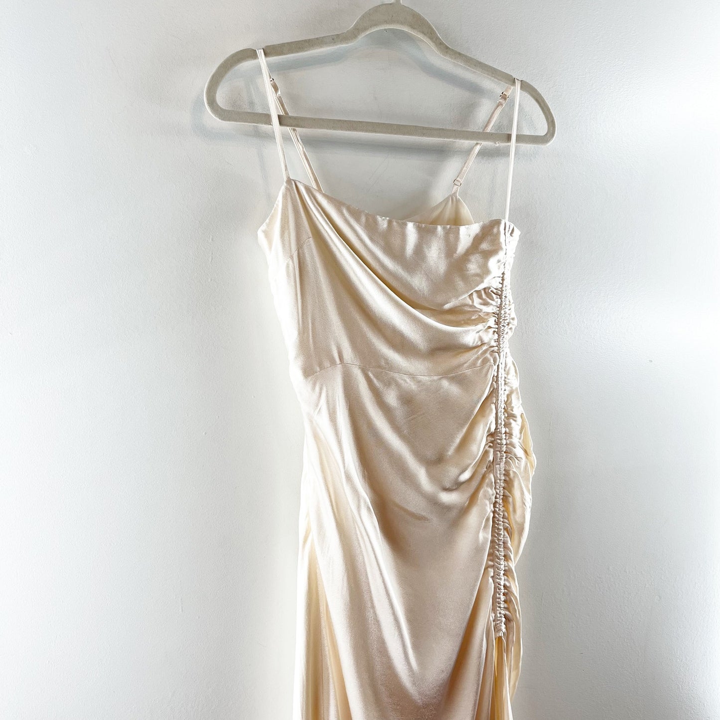 Shona Joy La Lune Ruched Side Slit Maxi Formal Slip l Dress Gown Cream 4